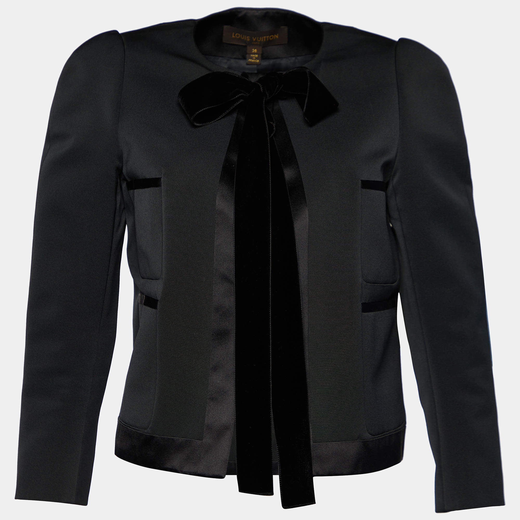 Pre Owned Louis Vuitton Black Wool Blend Bow Neck Jacket S