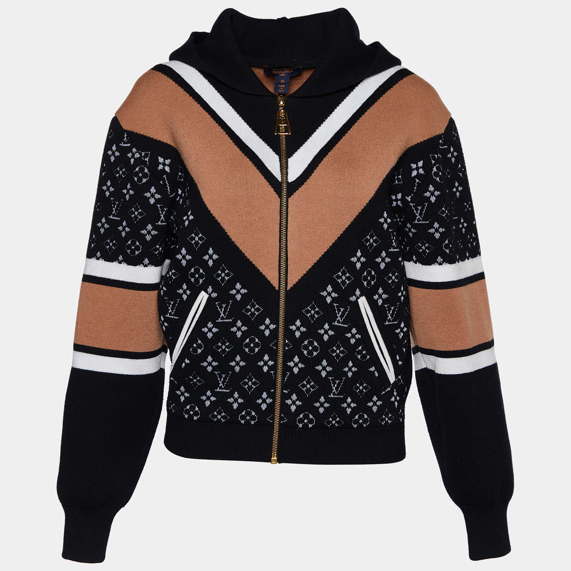 Louis Vuitton Black Monogram Jacquard Knit Zip Up Hoodie XS