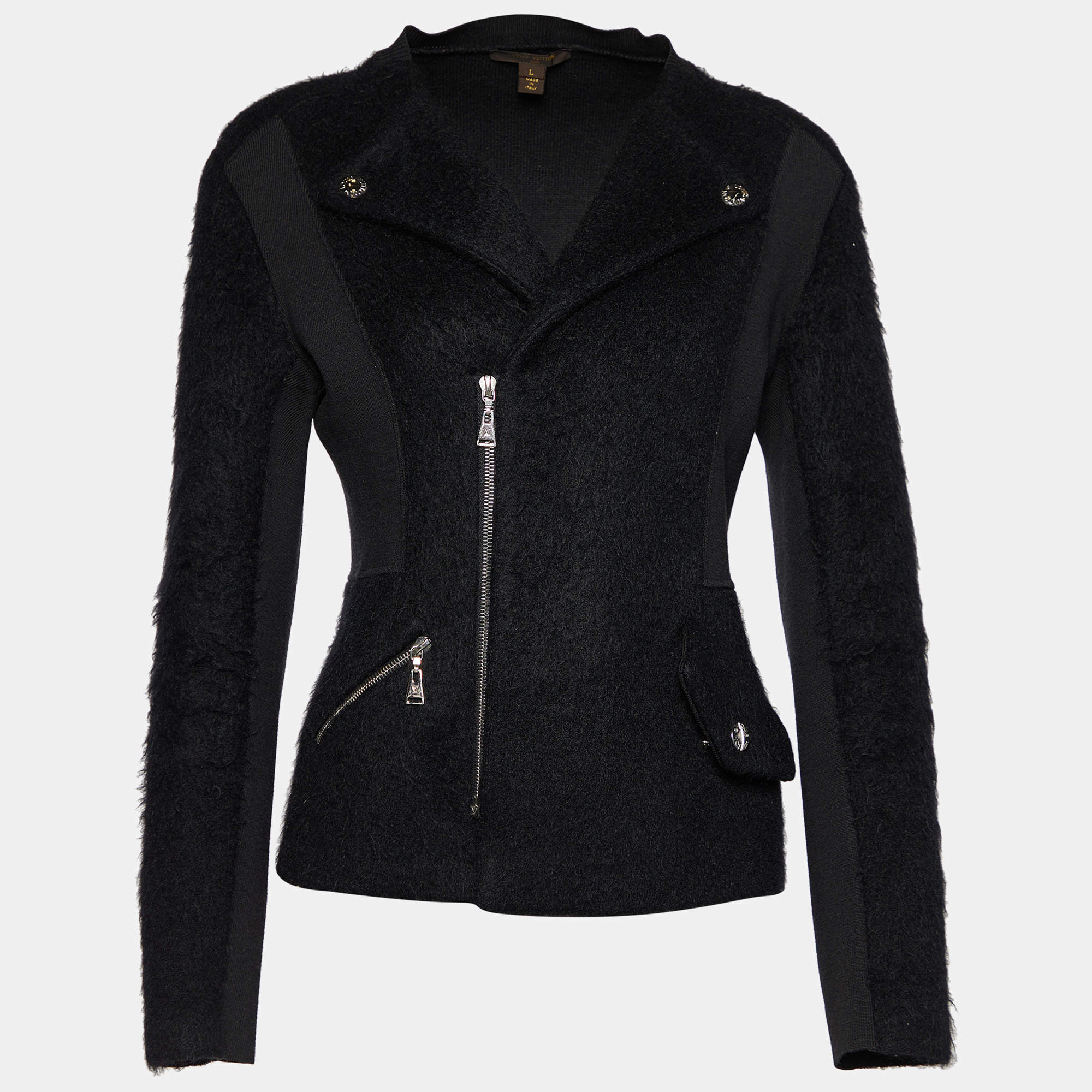 Louis Vuitton Black Wool & Mohair Zip Up Sweater L