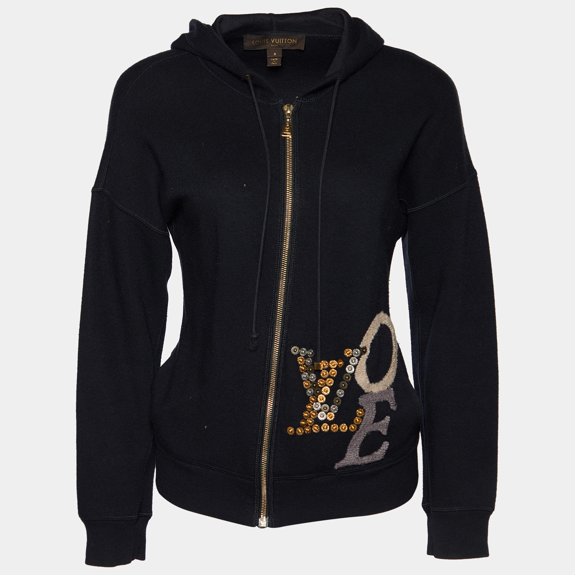 Louis Vuitton Black Cashmere Blend Love Detail Zip Front Hoodie S