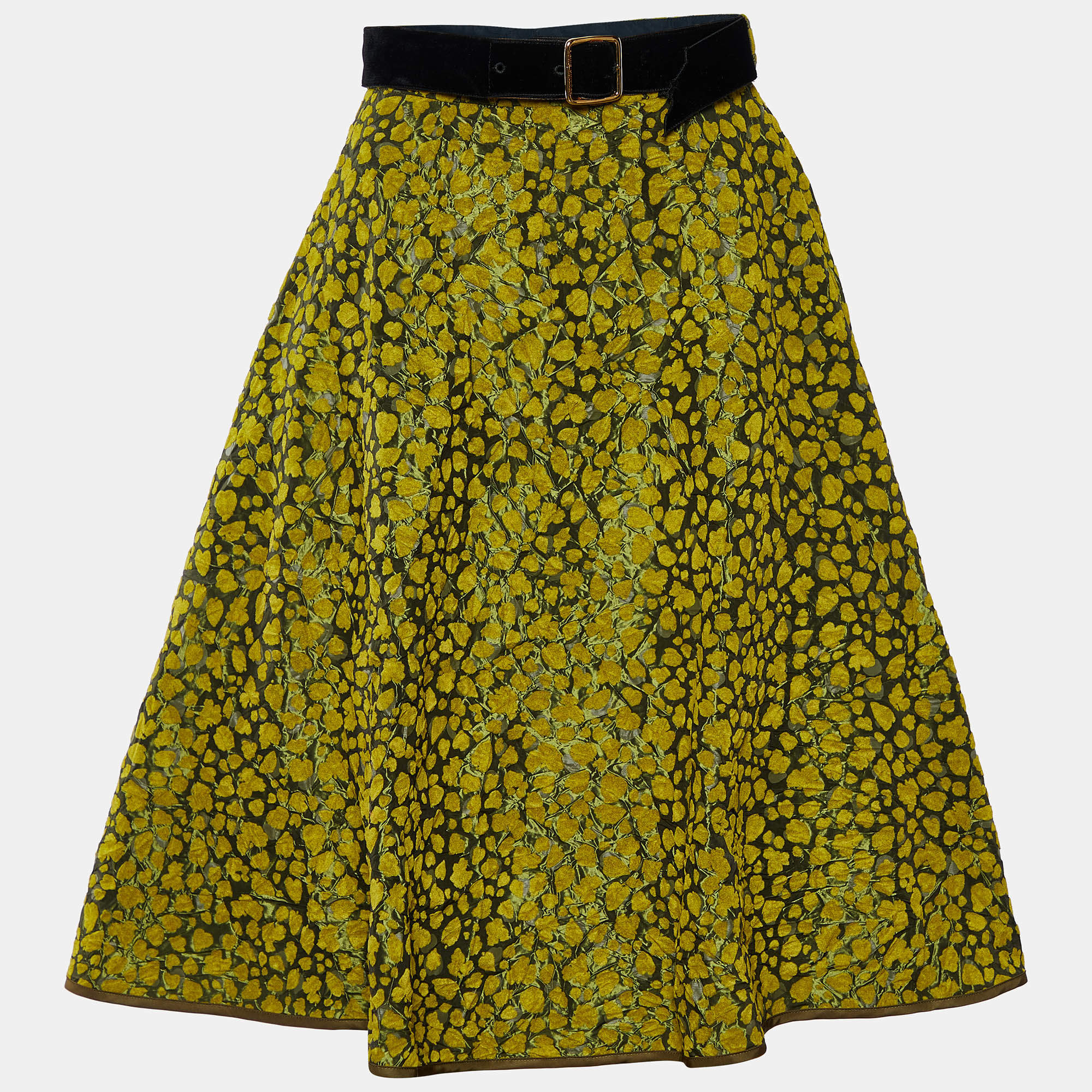 Louis Vuitton Yellow Metallic Devore Midi Skirt S