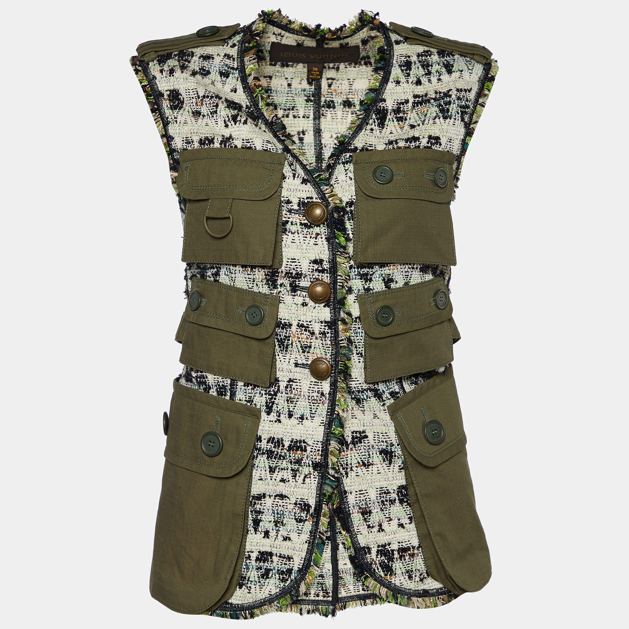 Louis Vuitton Multicolor Tweed Sleeveless Multi Pocket Vest M