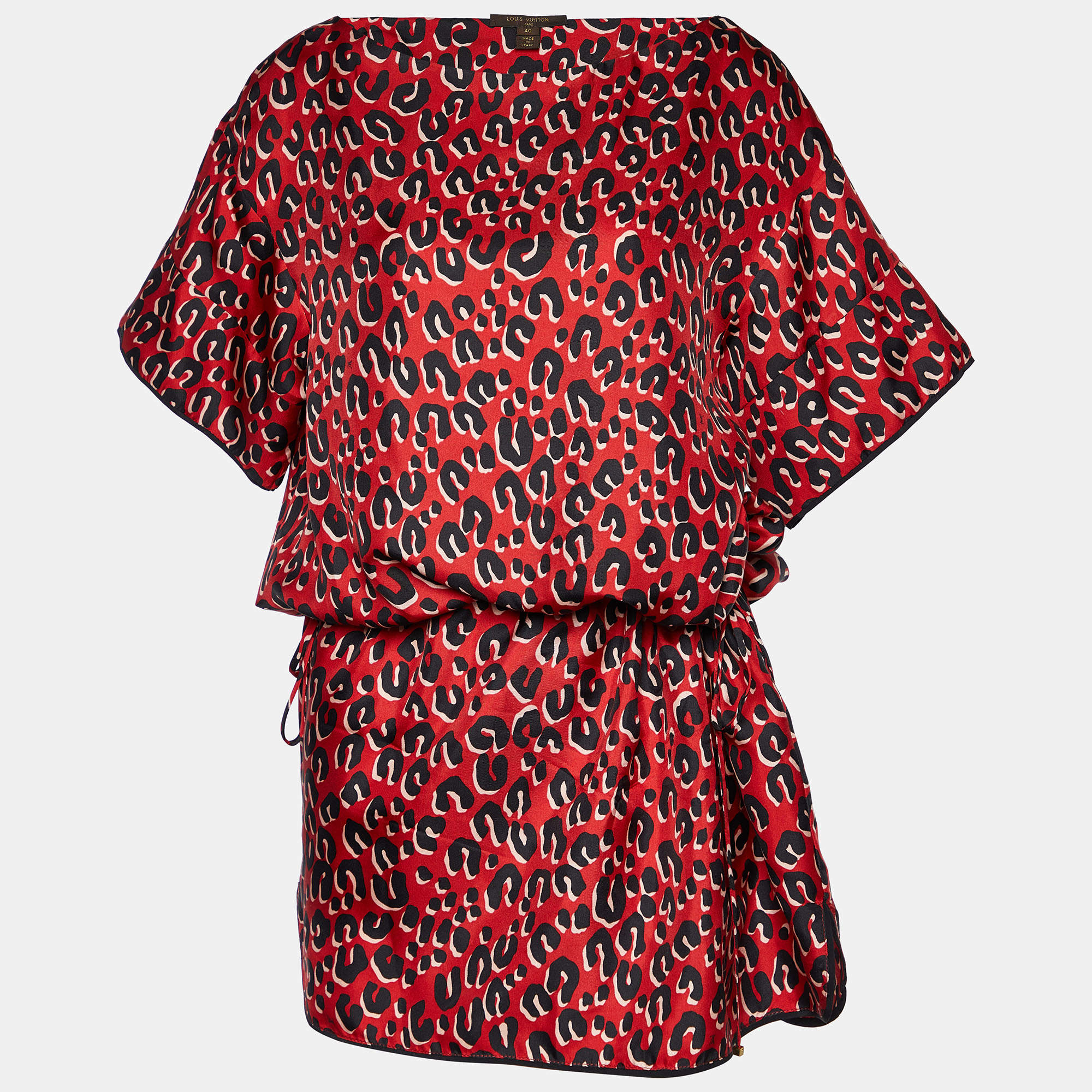 Louis Vuitton Red Leopard Printed Silk Shift Dress M