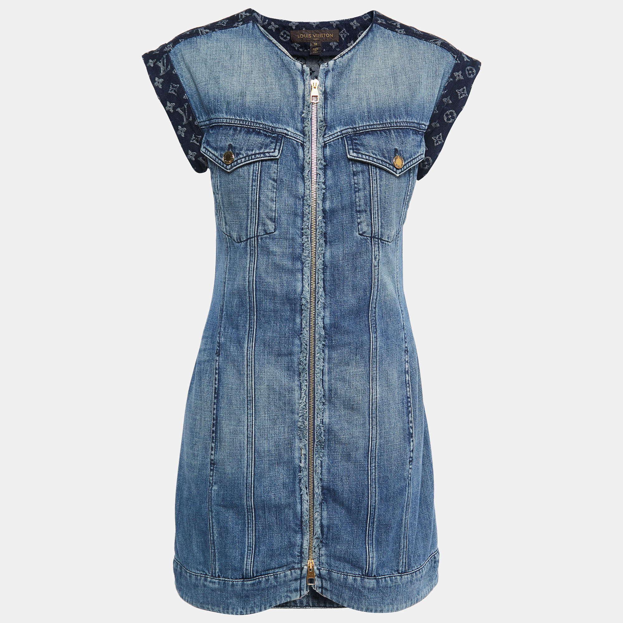 Louis Vuitton Blue Monogram Denim Zip-Up Dress S