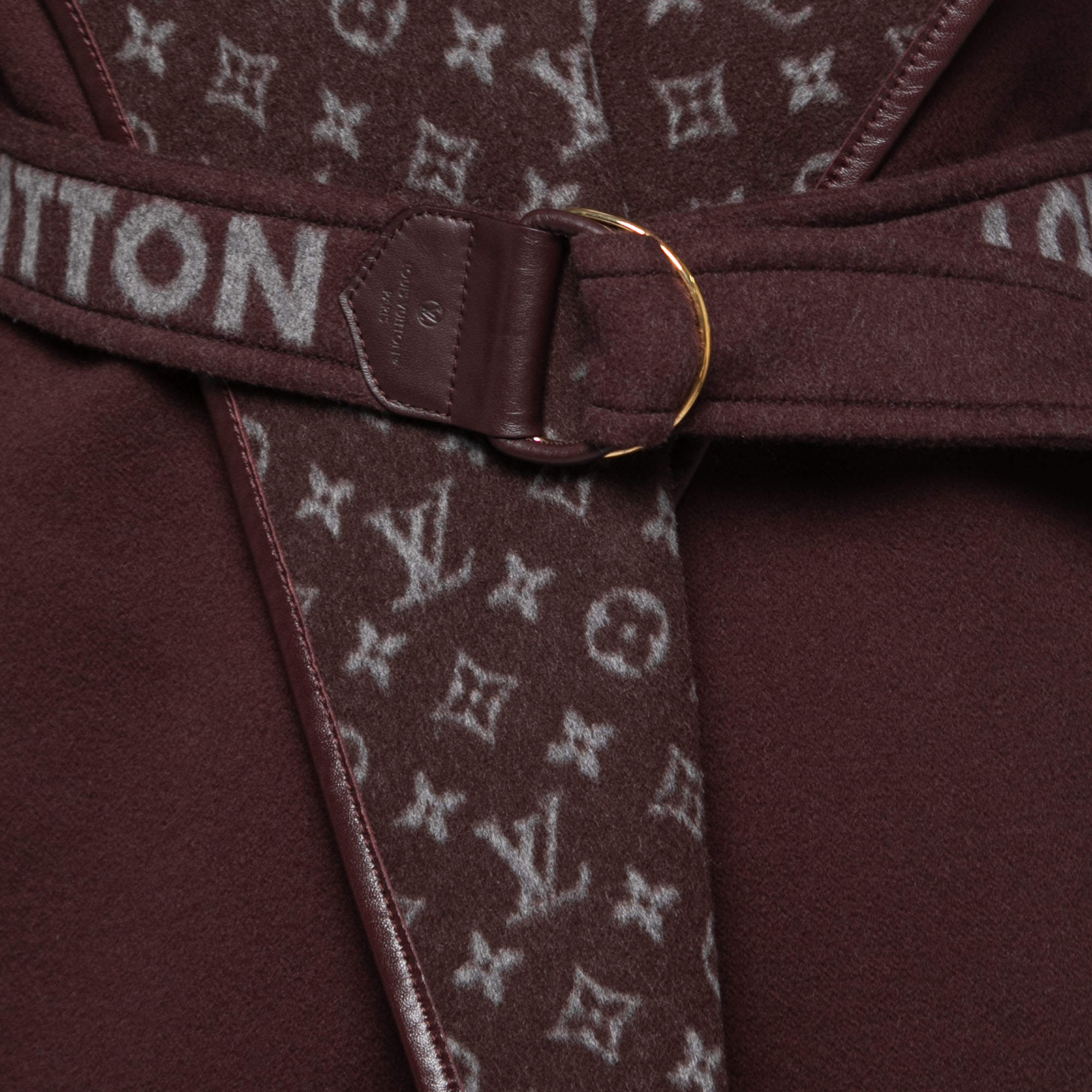 Louis Vuitton Burgundy Wool Monogram Belted Hooded Wrap Coat M Louis Vuitton