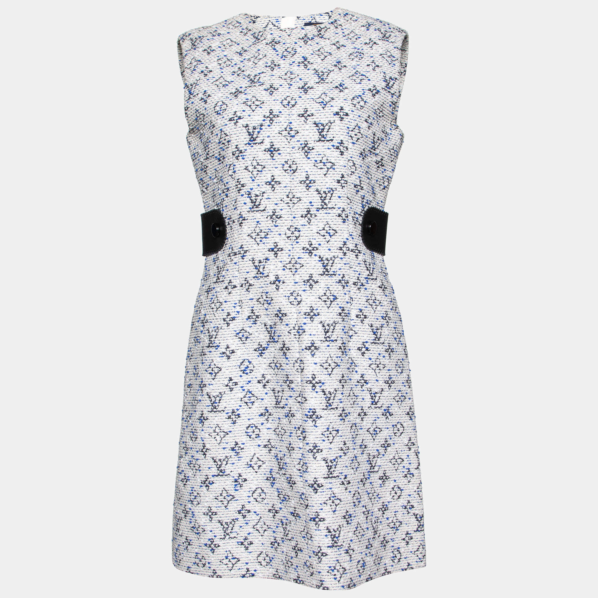 Louis Vuitton white/navy monogram tweed dress
