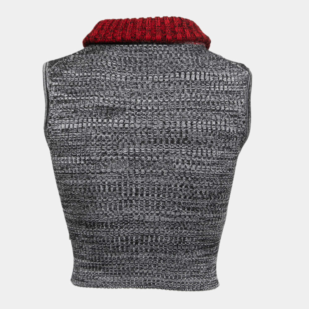 Louis Vuitton Grey/Red Patterned Knit Sleeveless Turtleneck Top XS