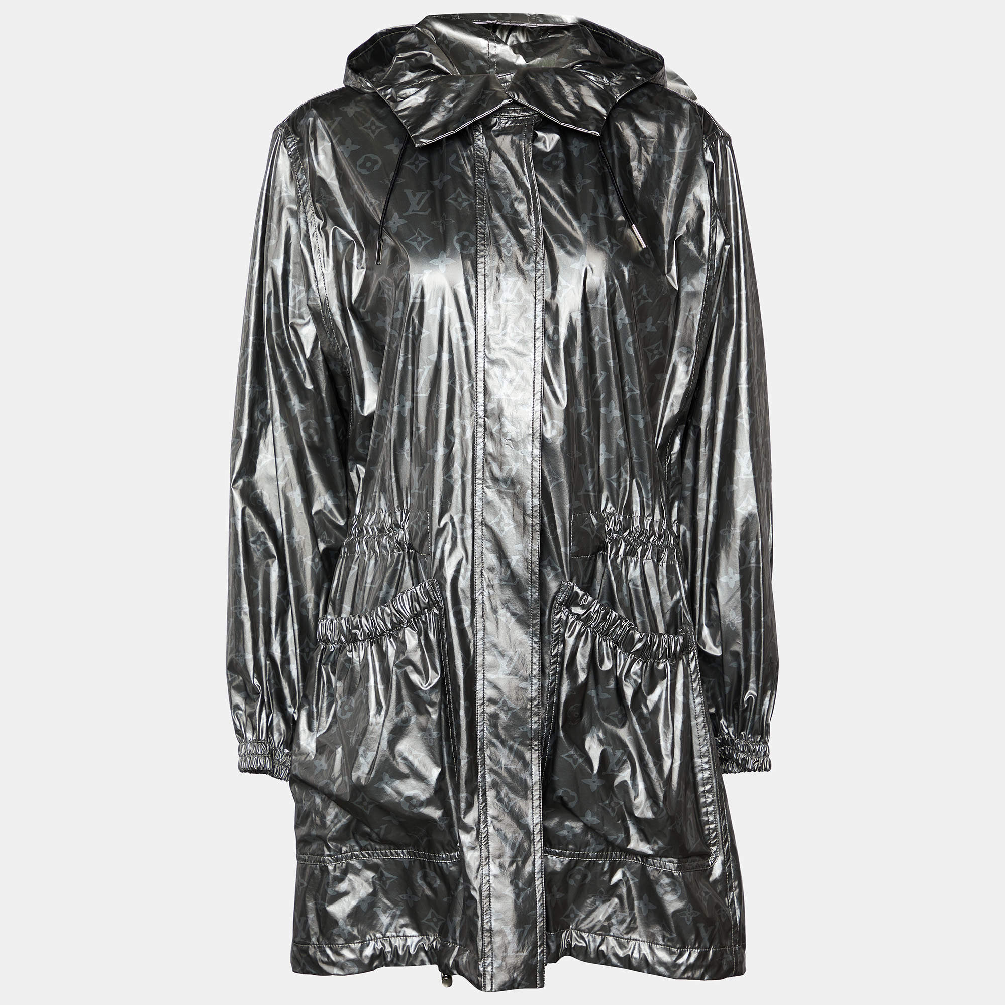Louis Vuitton Metallic Grey Metallic Coated Modal Hooded Zip Front Jacket M Louis  Vuitton