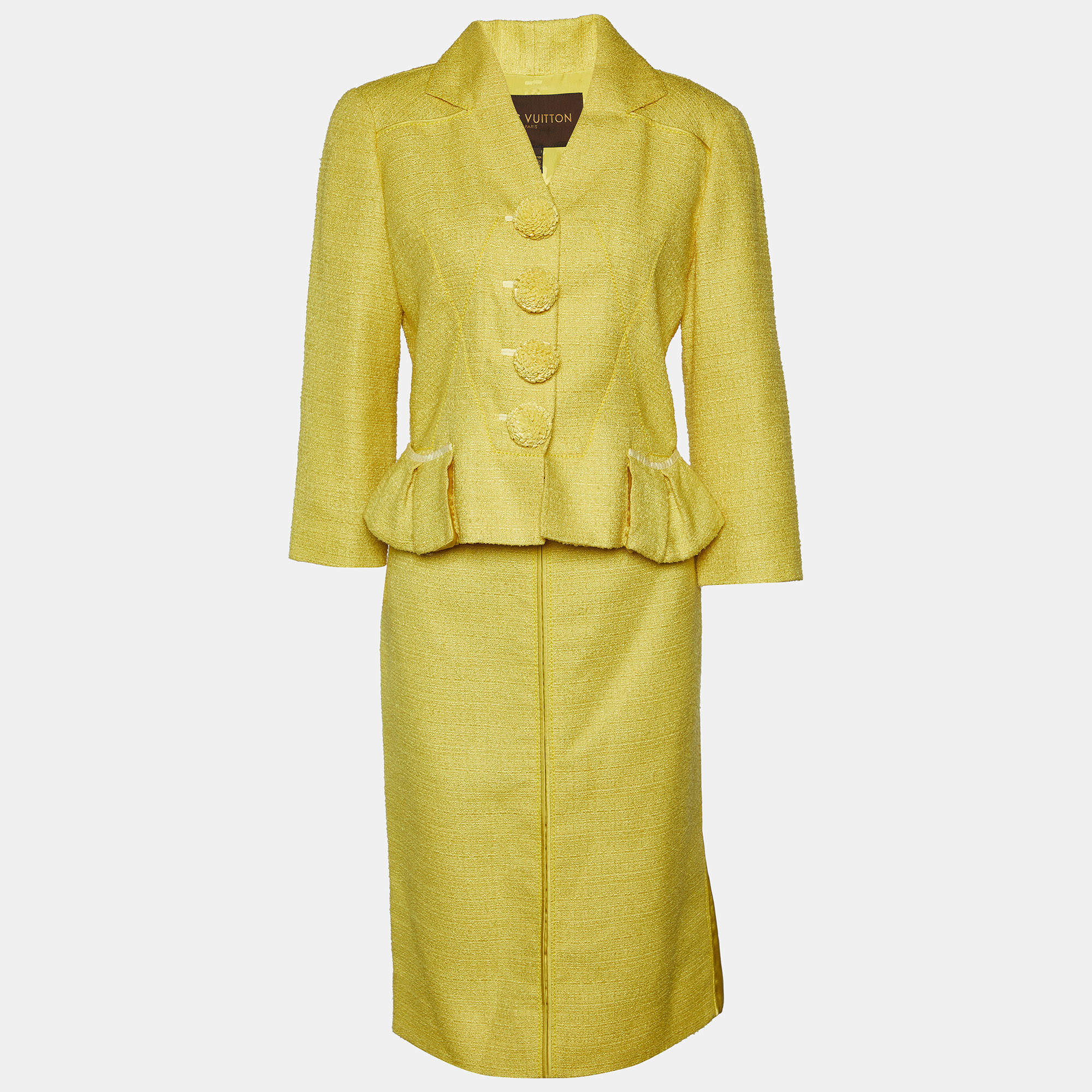 Louis Vuitton Yellow Tweed Blazer & Skirt Set M