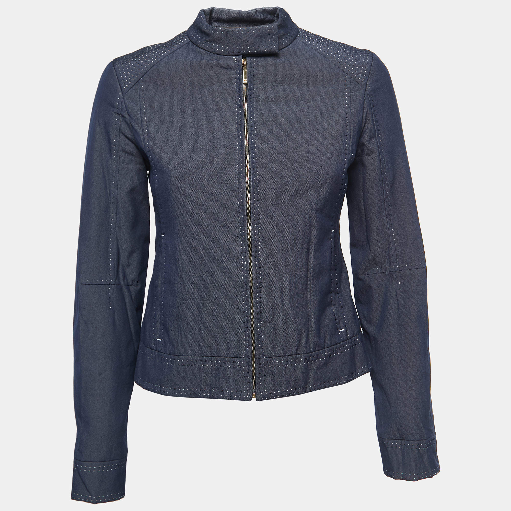 Louis Vuitton Blue Chambray Zip Front Jacket S