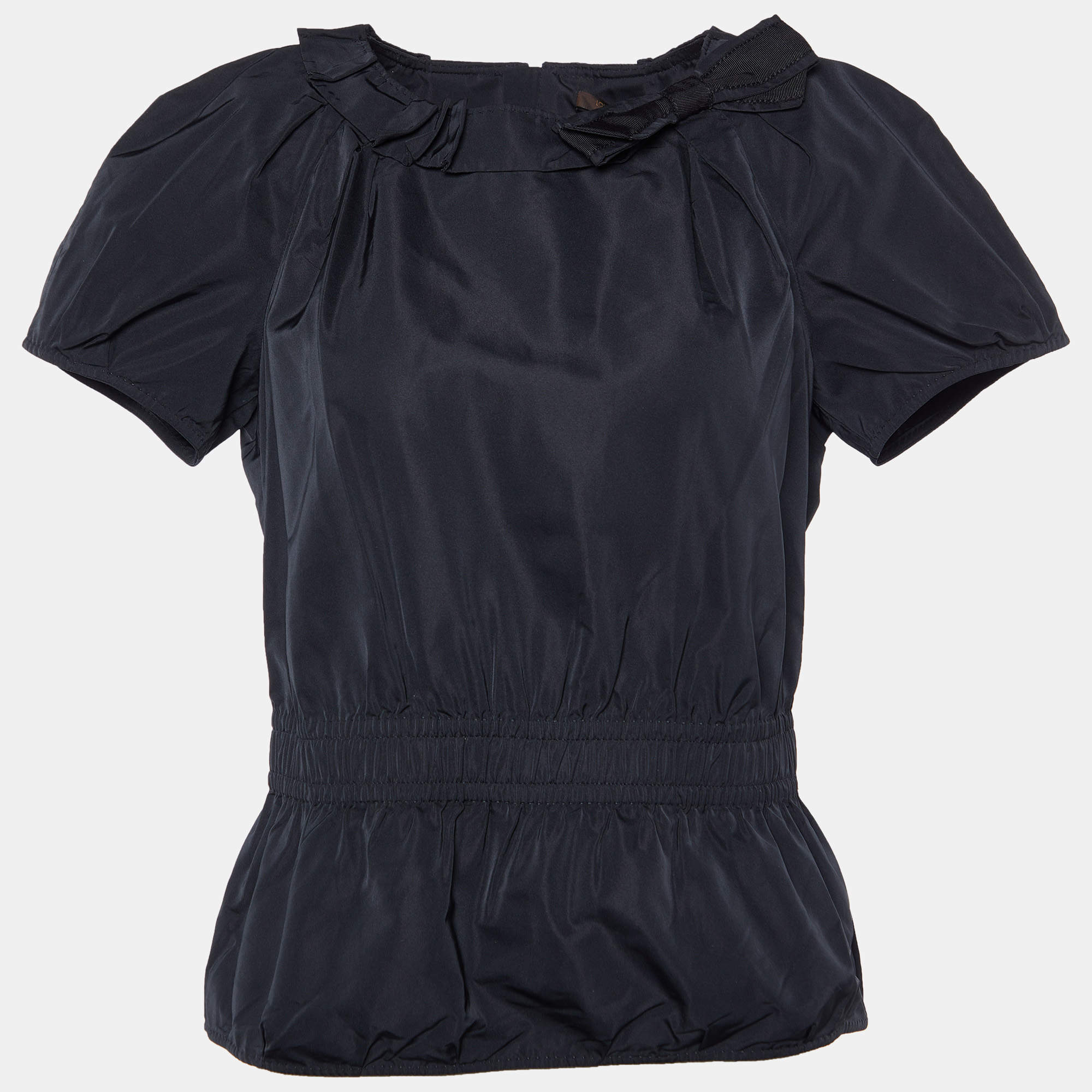 Louis Vuitton Black Silk Blend Bow Detail Top M