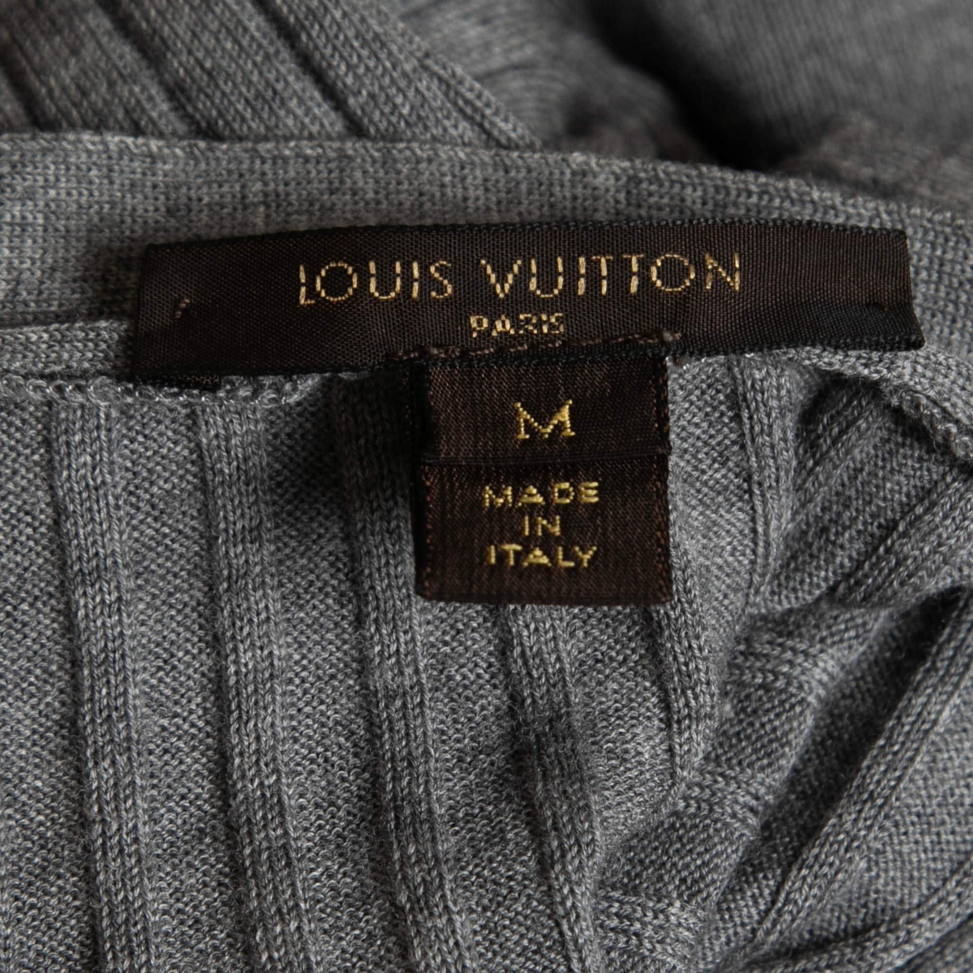 Louis Vuitton Grey Wool Rib Knit Button Front Cardigan M Louis Vuitton