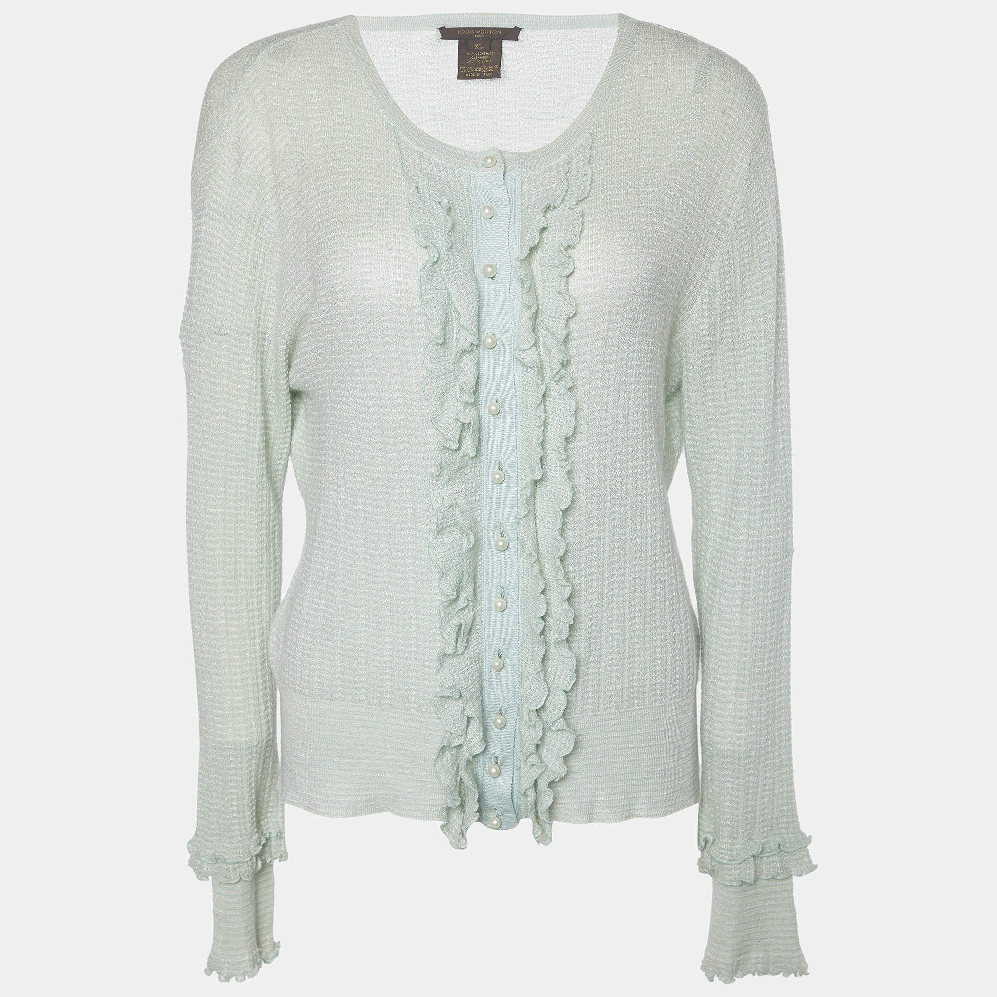 Louis Vuitton Light Green Cashmere & Silk Knit Cardigan XL