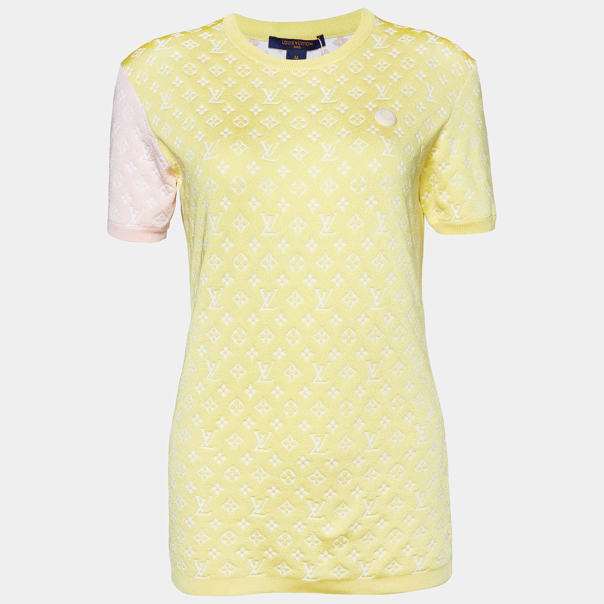 Louis Vuitton Yellow Monogram Silk Knit Sweater Top M