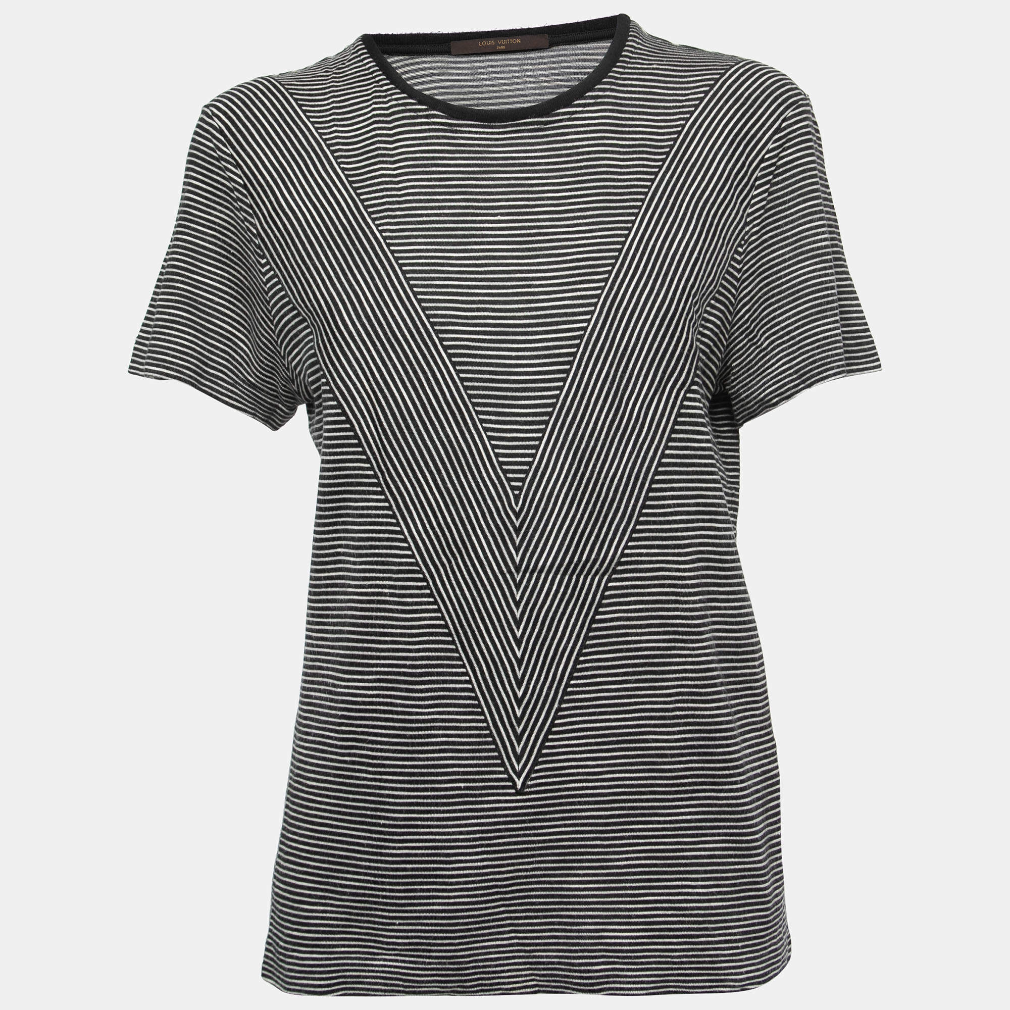Louis Vuitton Black & White Striped Silk Knit T-Shirt XS Louis