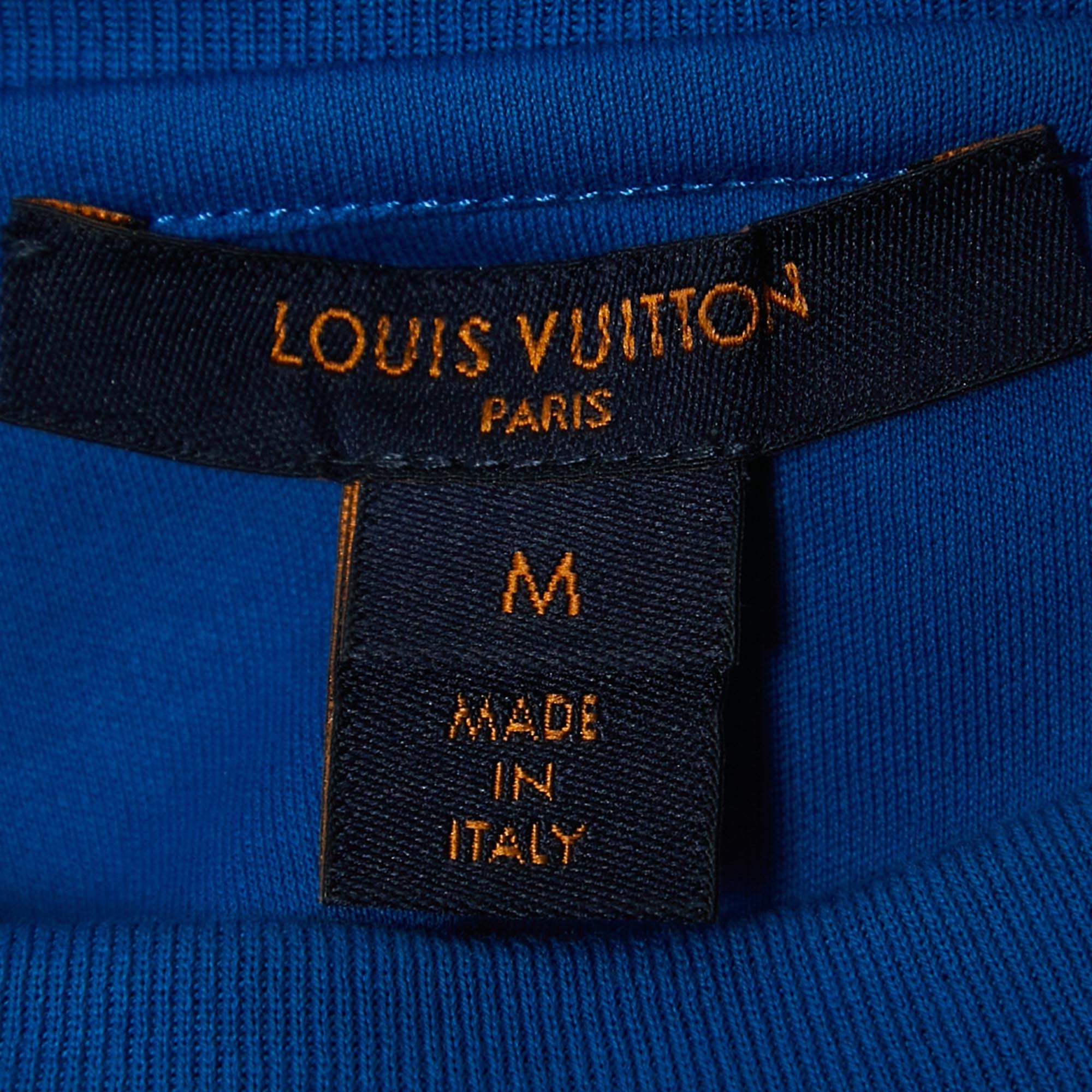 Louis Vuitton Brown/Blue Monogram Silk & Cotton Half Sleeve T-Shirt M