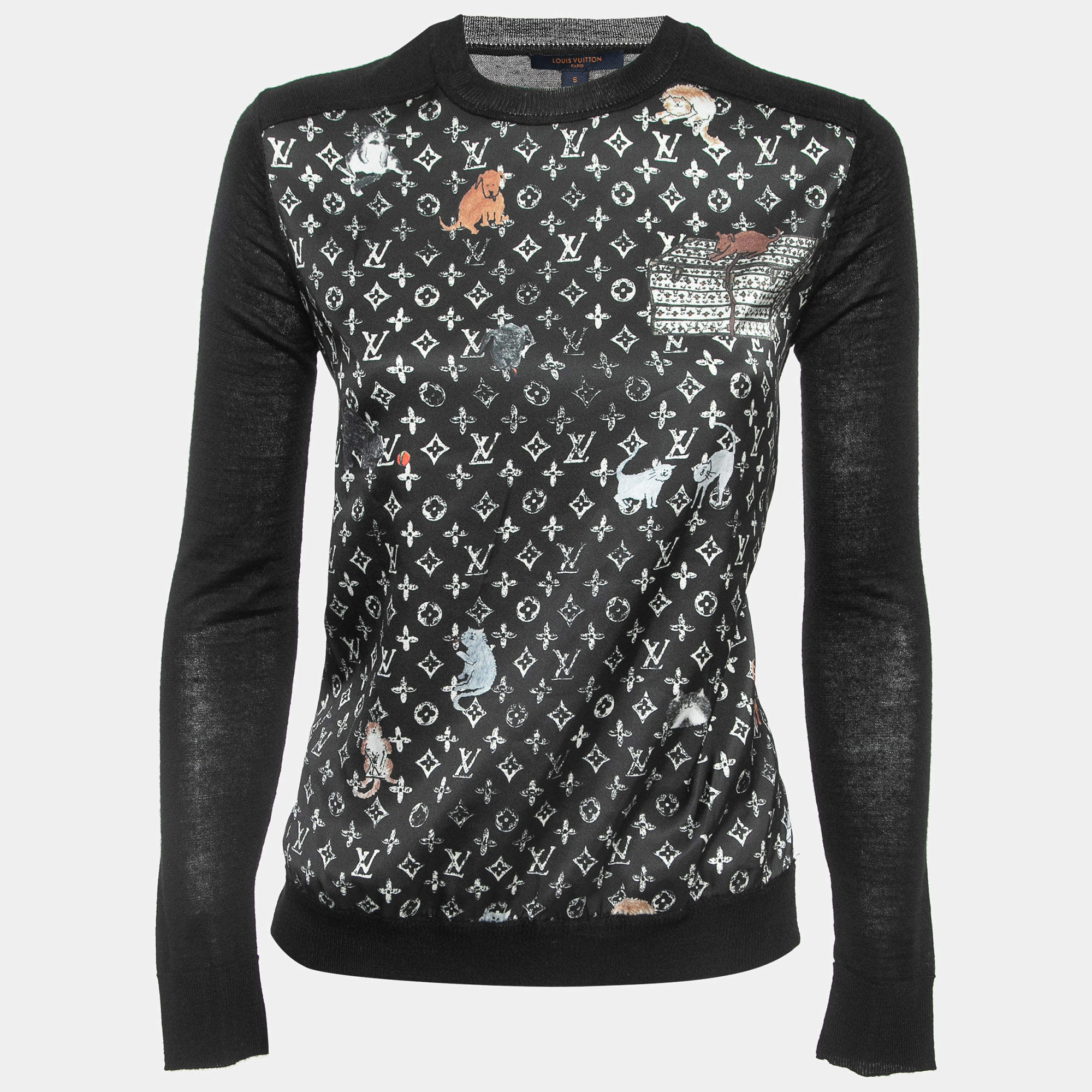 Louis Vuitton X Grace Coddington Catogram Silk & Wool Crew Neck Sweater S