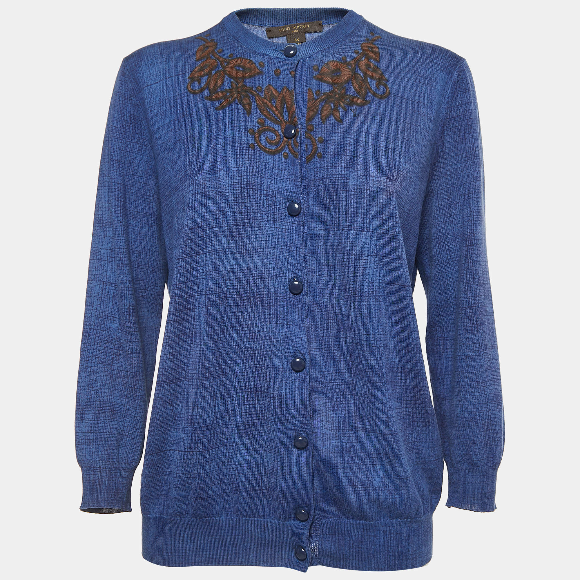 مملوكة مسبقًا Louis Vuitton Blue Print Cotton Buttoned Cardigan M