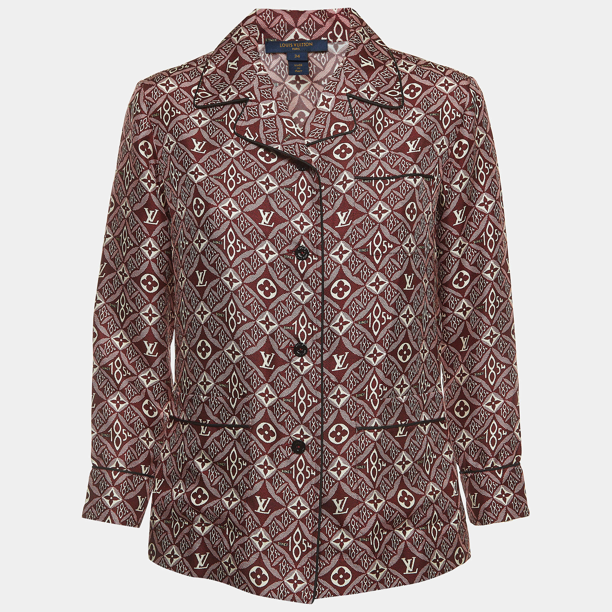 Louis Vuitton Burgundy 1854 Printed Silk Pajama Shirt XS
