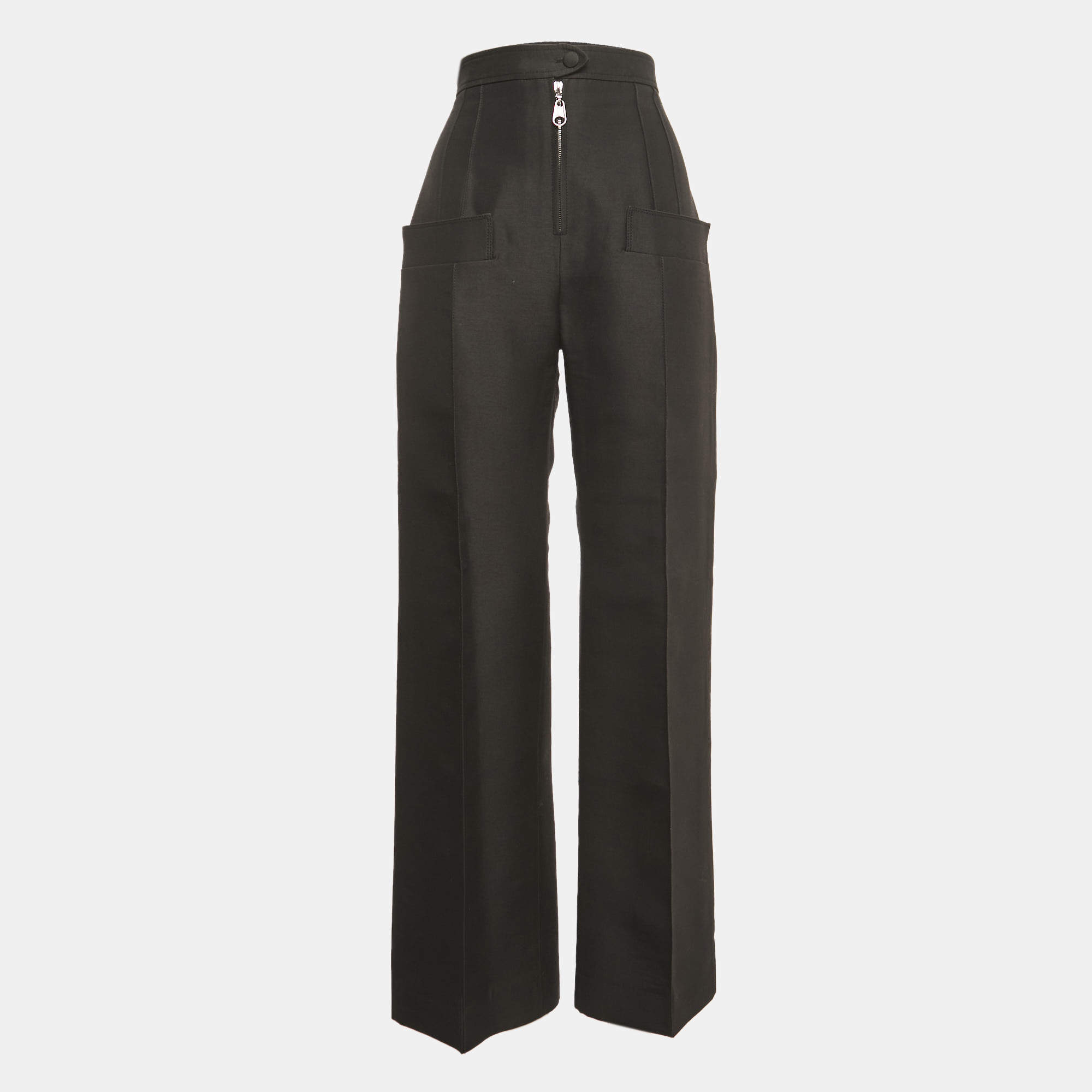 Pre Owned Louis Vuitton Black Wool Blend Wide Leg Trousers M