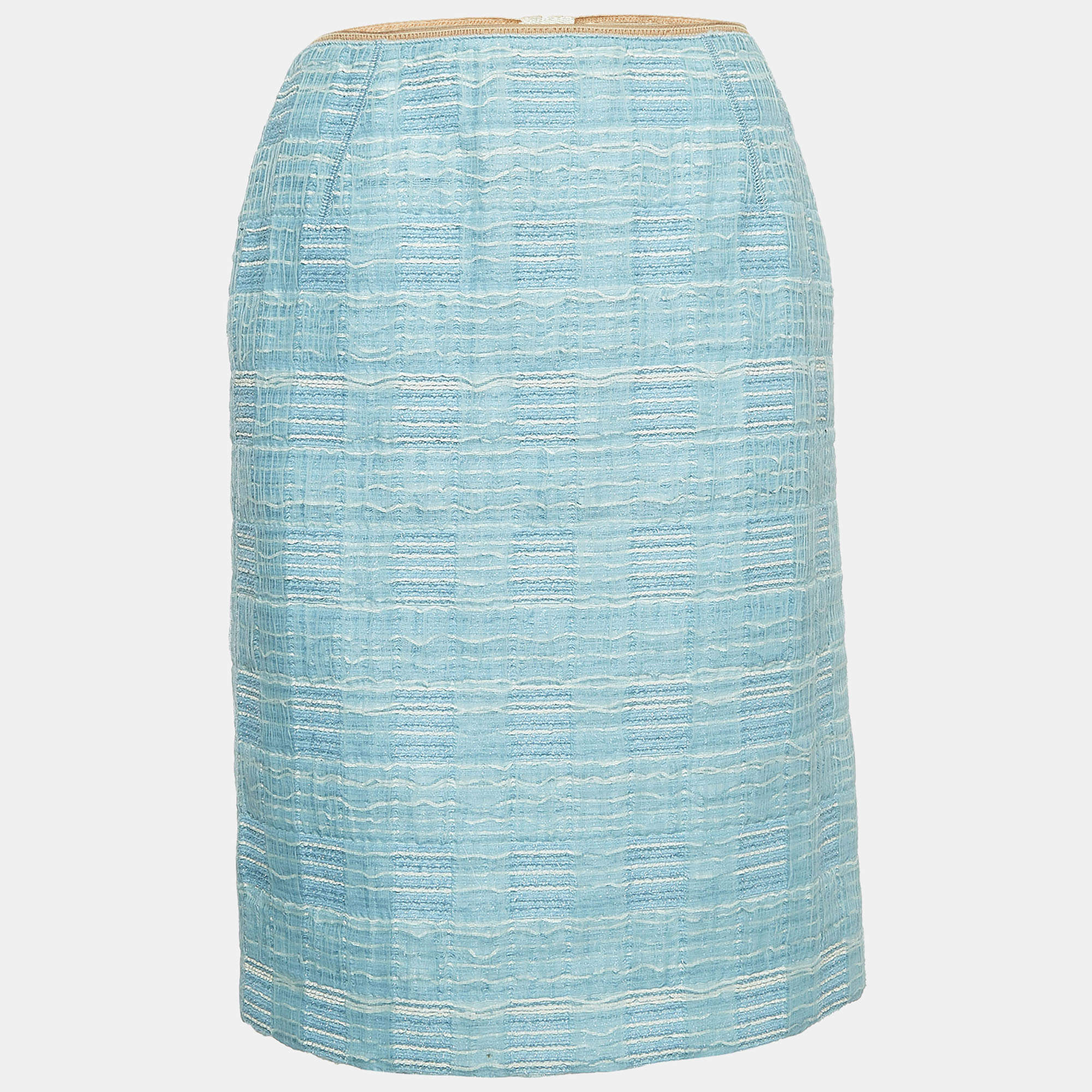 Pre Owned Louis Vuitton Light Blue Tweed Knee-Length Skirt M