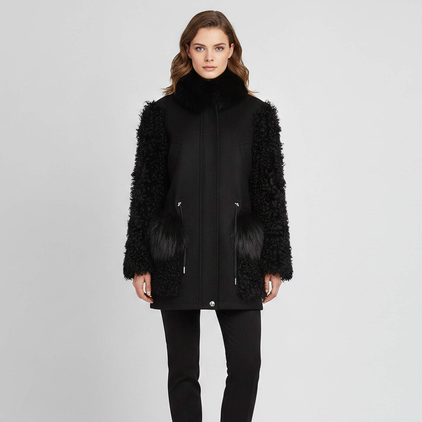 Pre Owned Louis Vuitton Black Cashmere/Fur Trimmed Oversized Parka Jacket M
