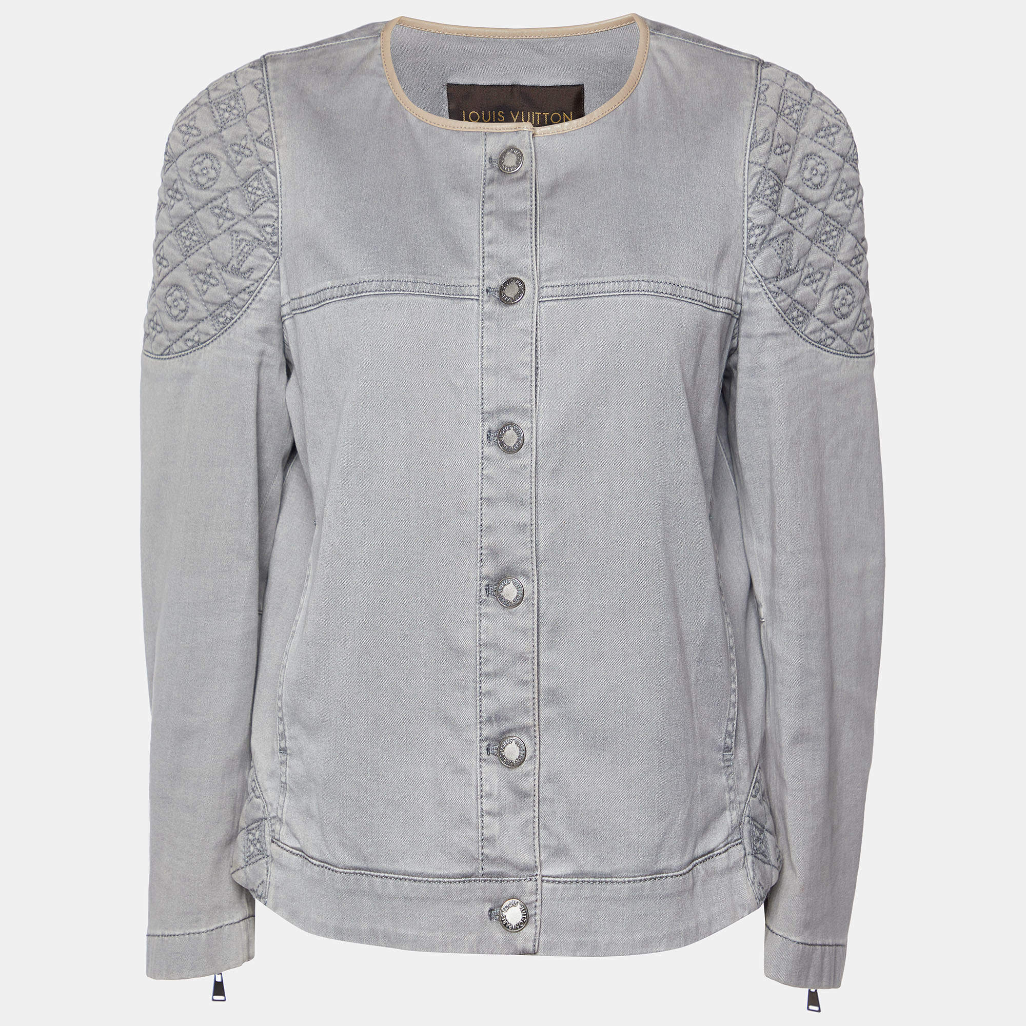 Louis Vuitton Grey Cotton Monogram Quilted Button Front Jacket L
