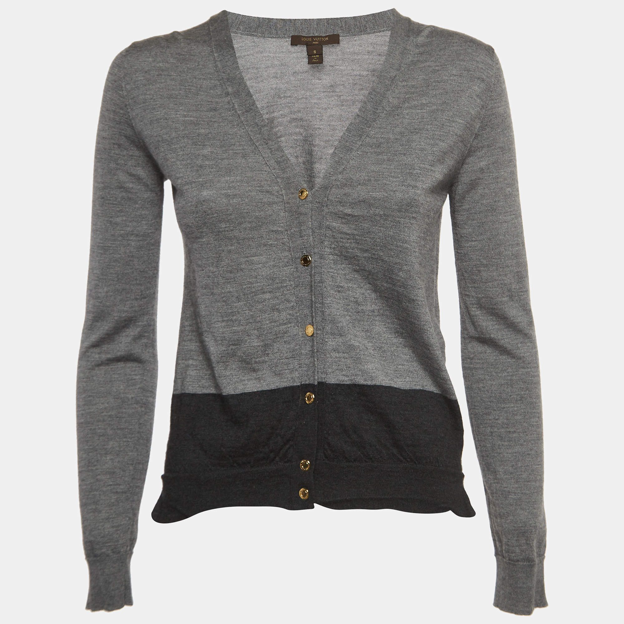 Louis Vuitton Grey Cashmere & Silk Knit Buttoned Cardigan S