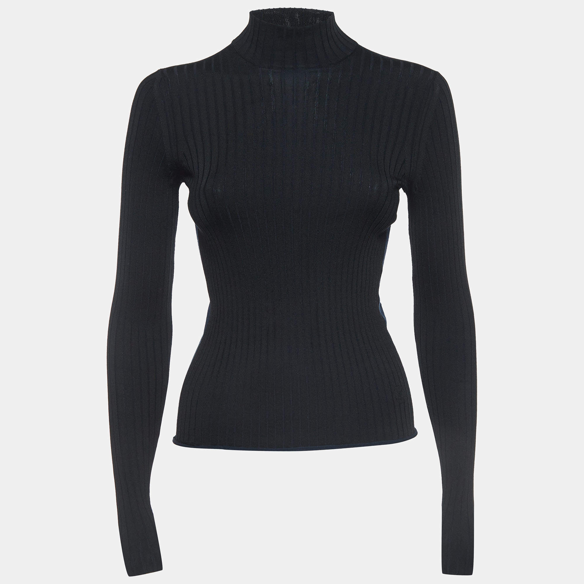 Louis Vuitton Black Logo Patterned Knit Turtle Neck Top XS