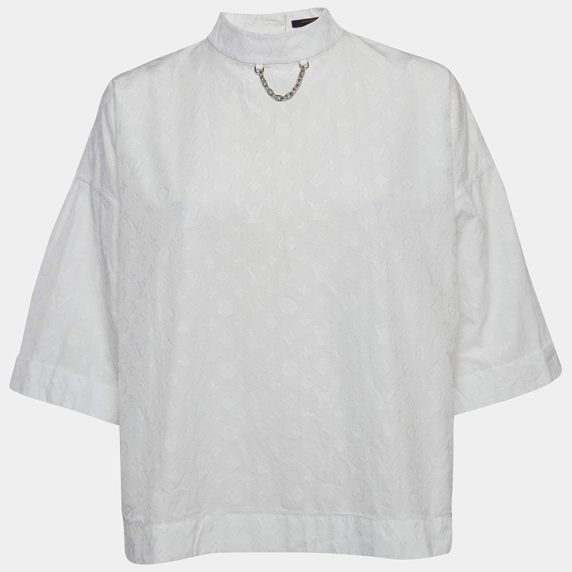 Louis Vuitton Paris White LV Monogram Jacquard Loose Fit Blouse M