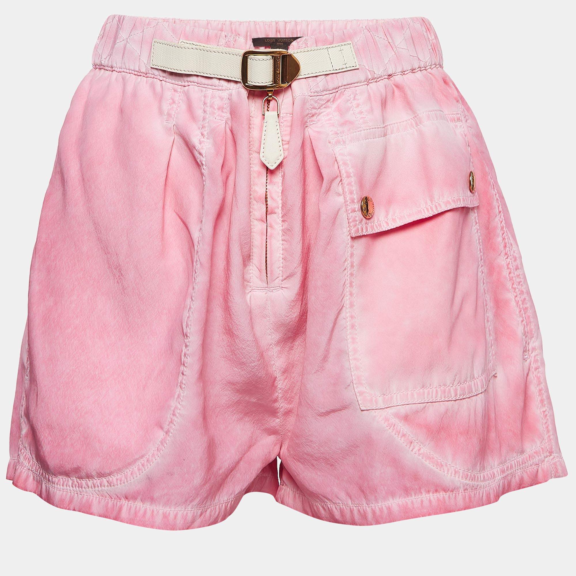 Louis Vuitton Pink Silk Belted Shorts M