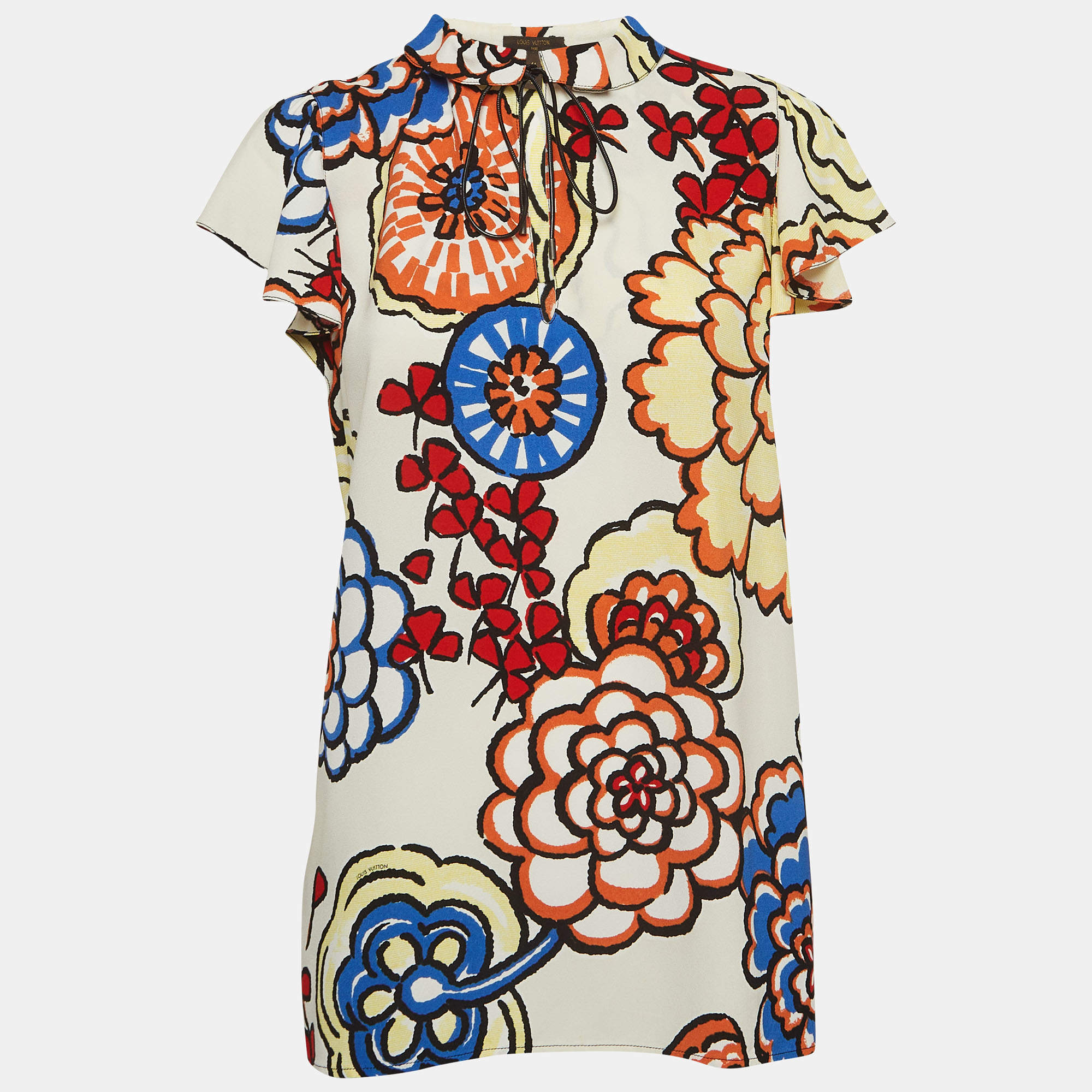 Louis Vuitton White Printed Crepe Top L