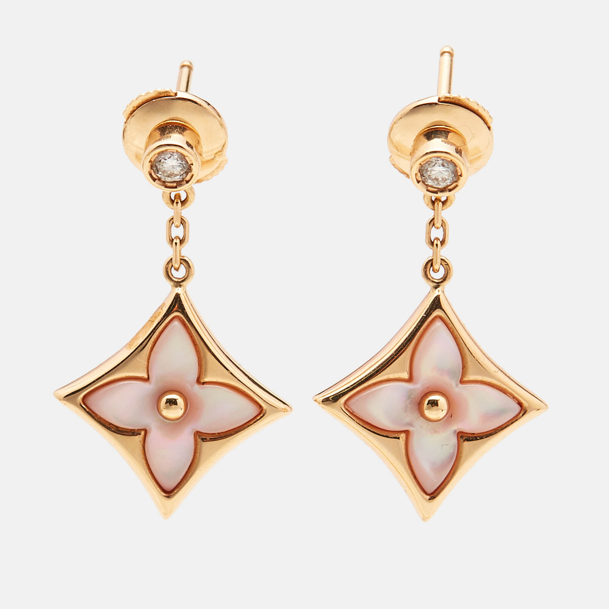 Louis Vuitton Color Blossom BB Pink Mother of Pearl Diamond 18k Rose Gold Earrings