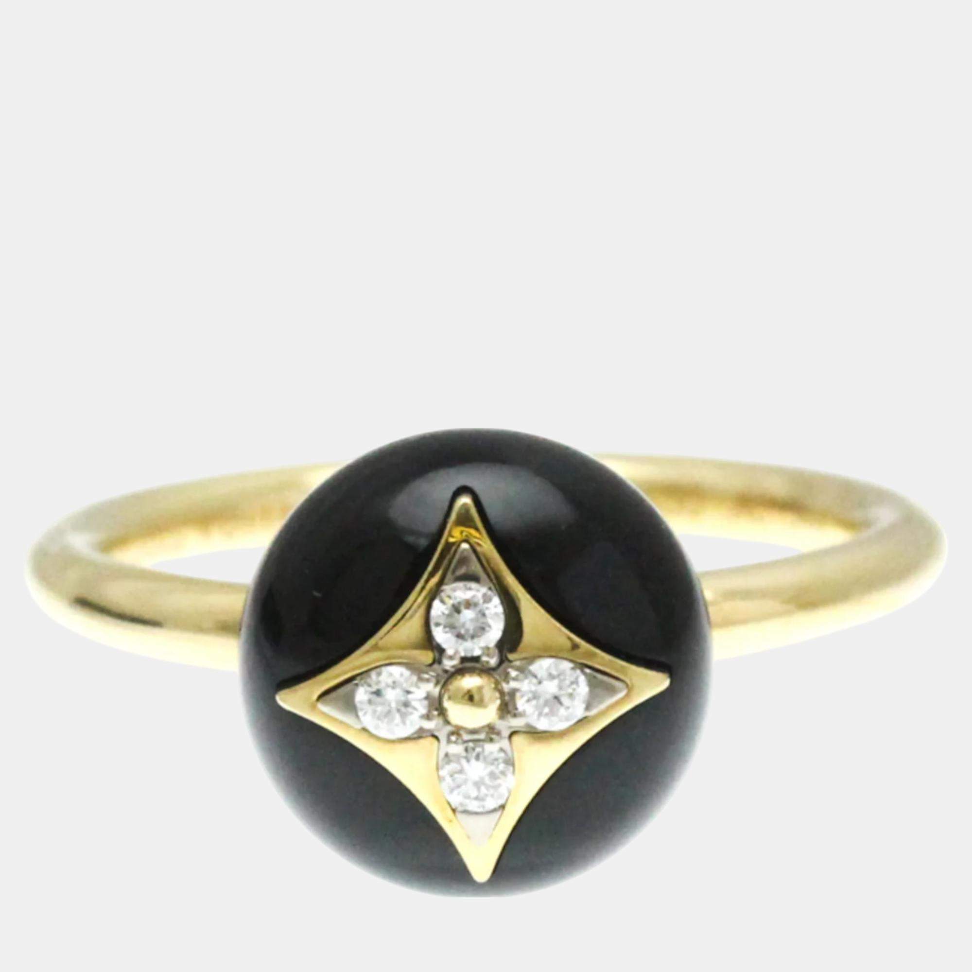 Louis Vuitton 18K Yellow Gold Diamond Onyx Color Blossom Ring Carat/0.07