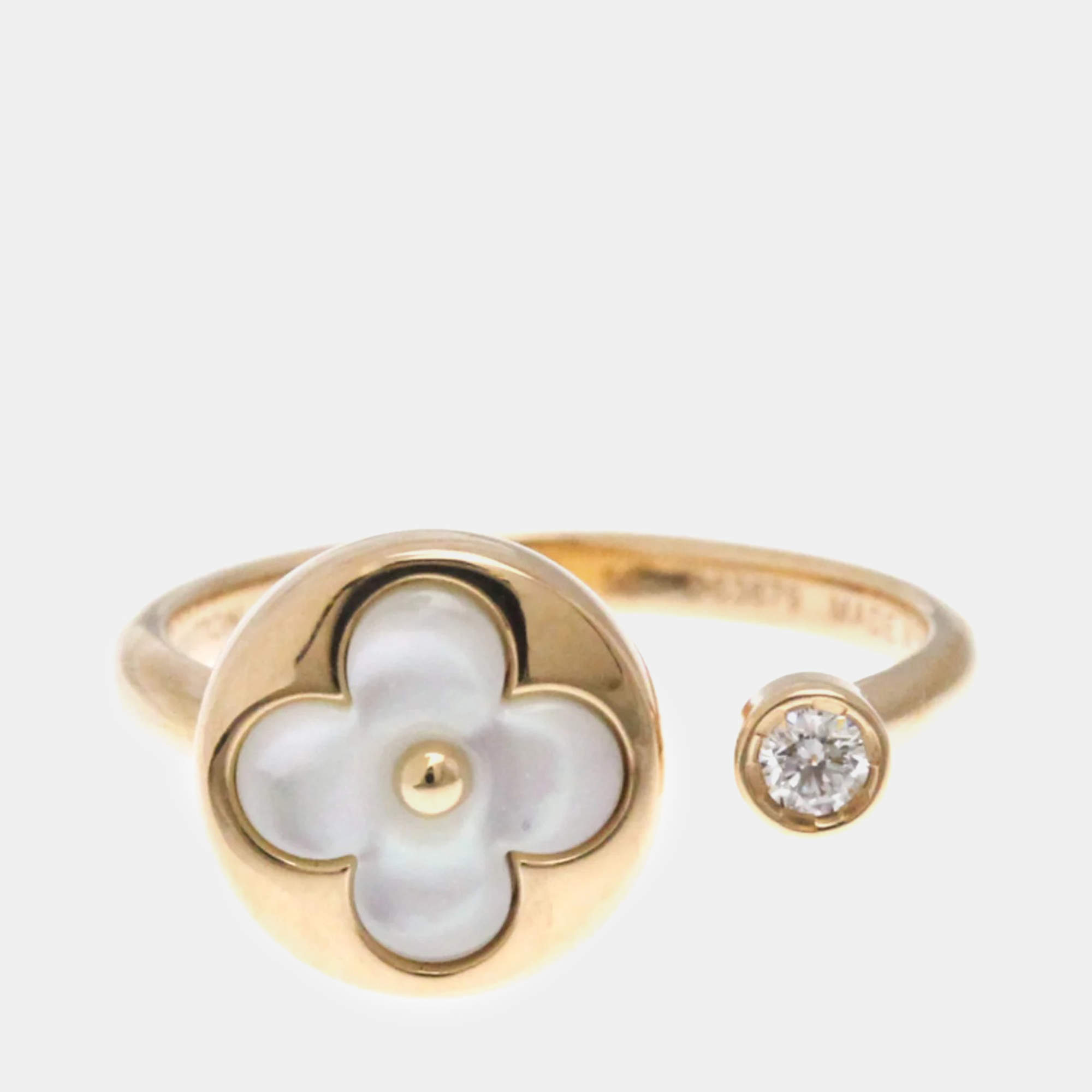 Louis Vuitton Sun Blossom 18K Rose Gold Diamond Mother of Pearl Band Ring EU 50