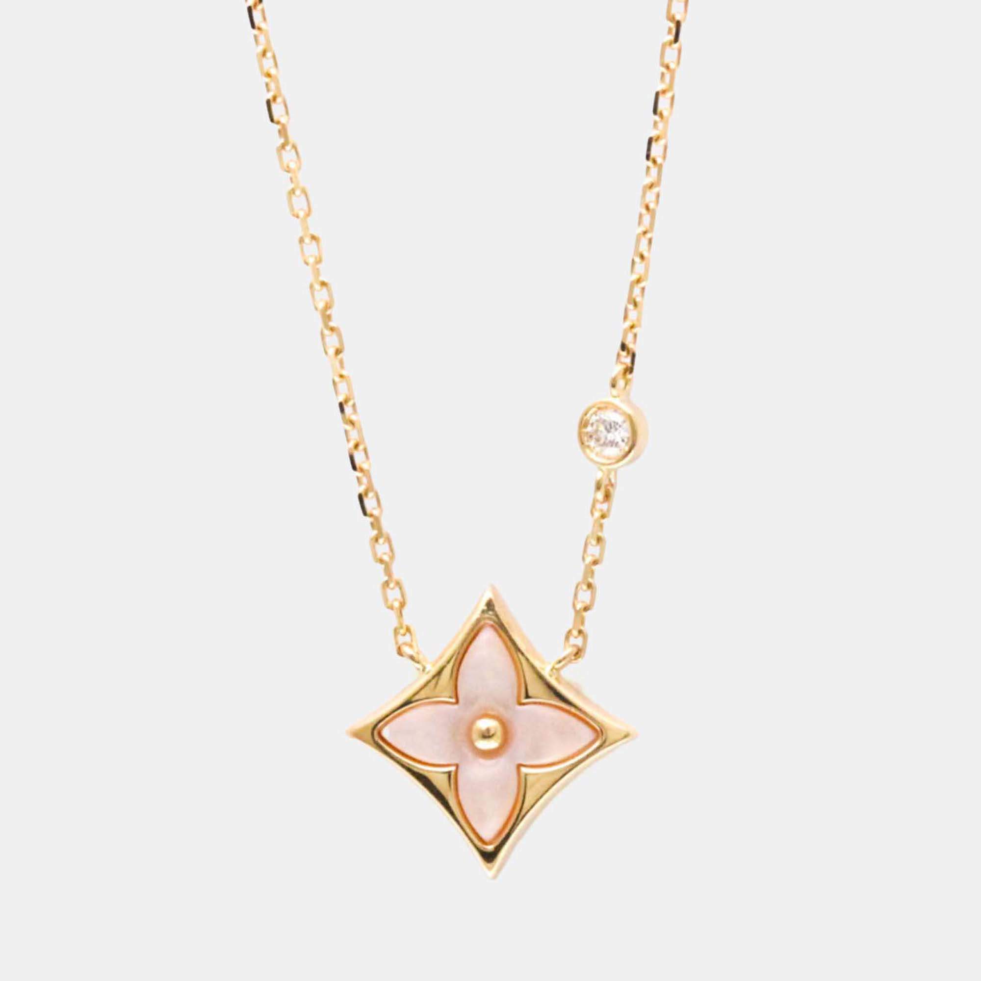 Pre Owned Louis Vuitton Pandantif Star Blossom Bb Pink Gold 18K Diamond Mother Of Pearl Pendant Necklace Pink Gold