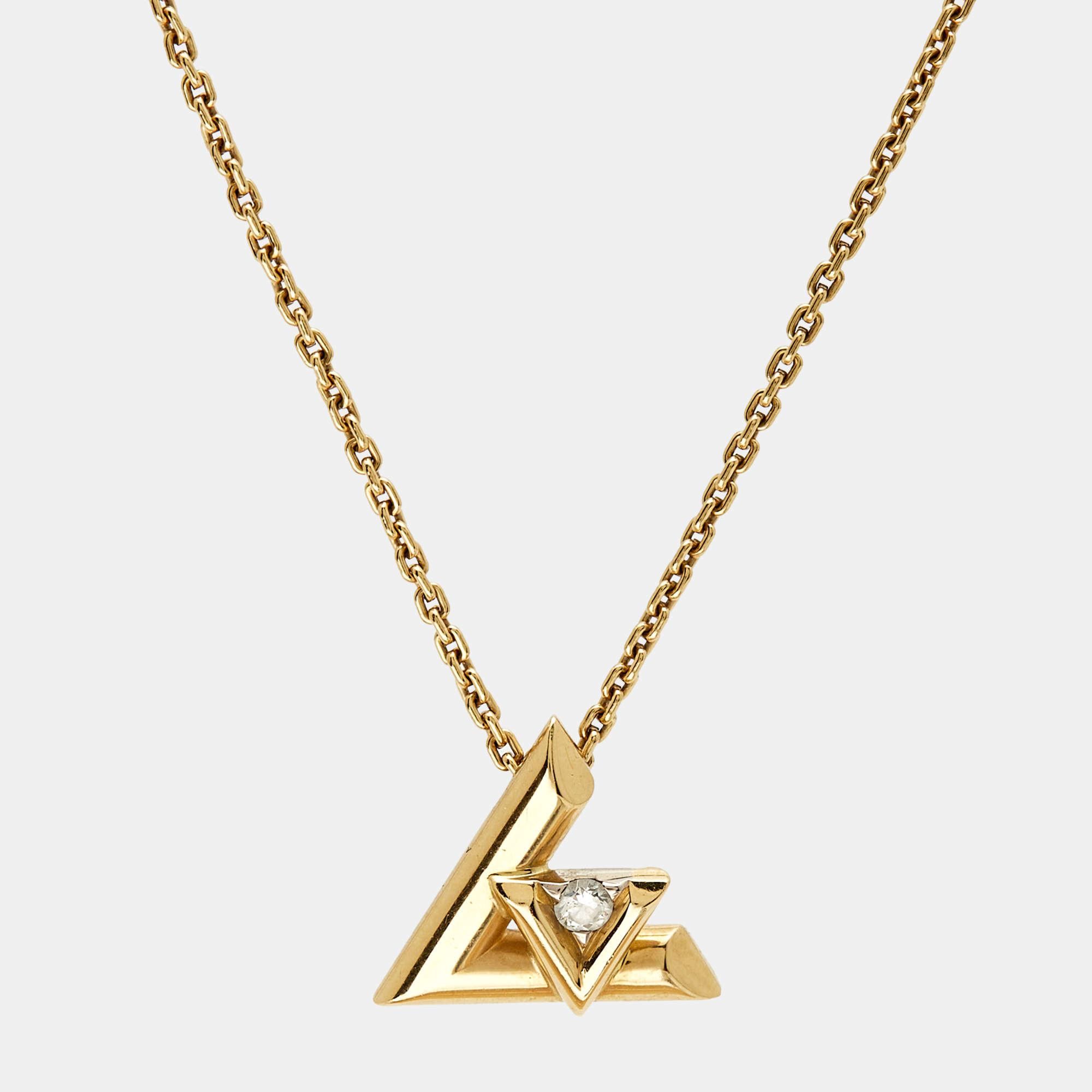 Pre Owned Louis Vuitton LV Volt Diamond 18k Yellow Gold Small Model Necklace