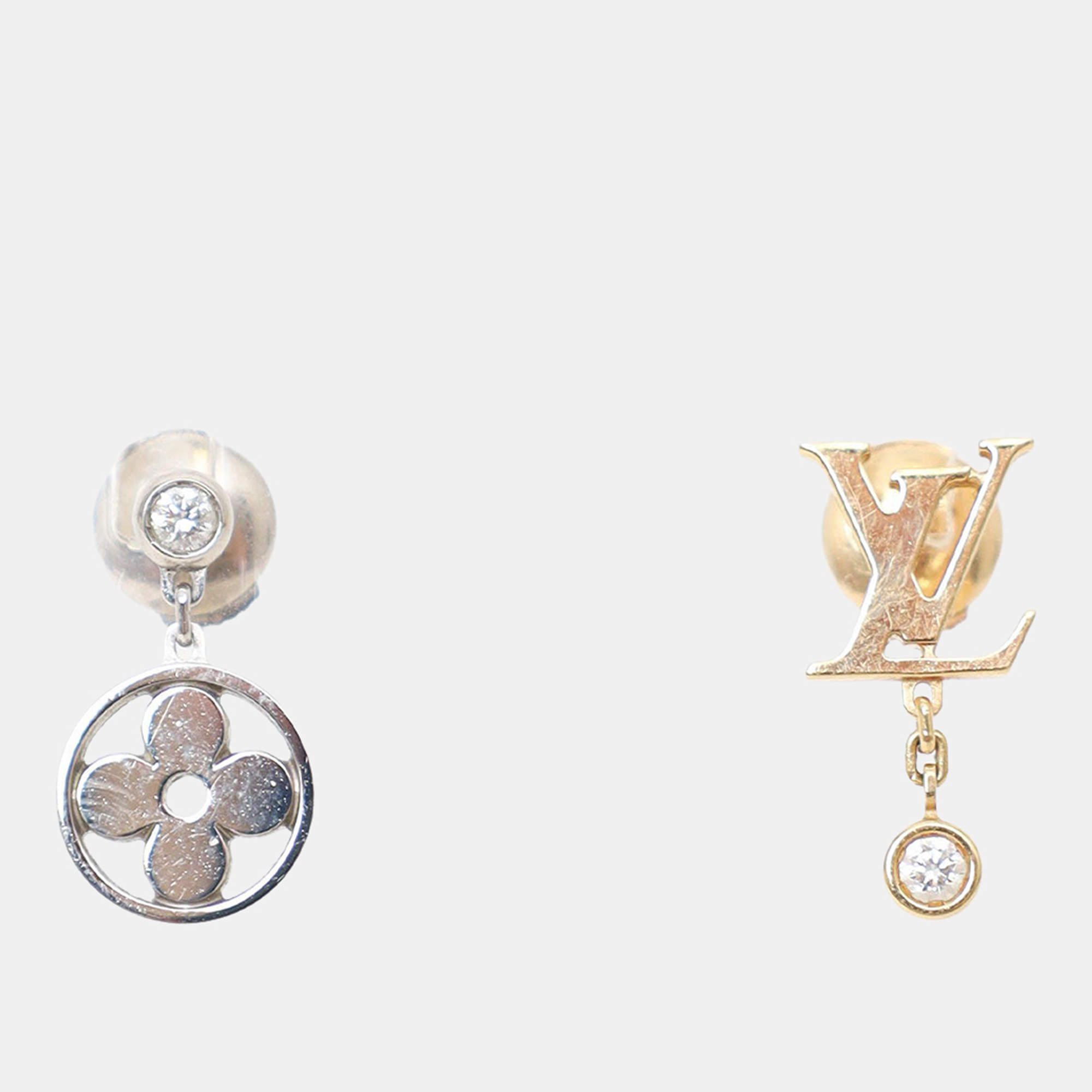 مملوكة مسبقًا Louis Vuitton 18K White/Yellow Gold Idylle Blossom LV Logo Diamond Ear Studs