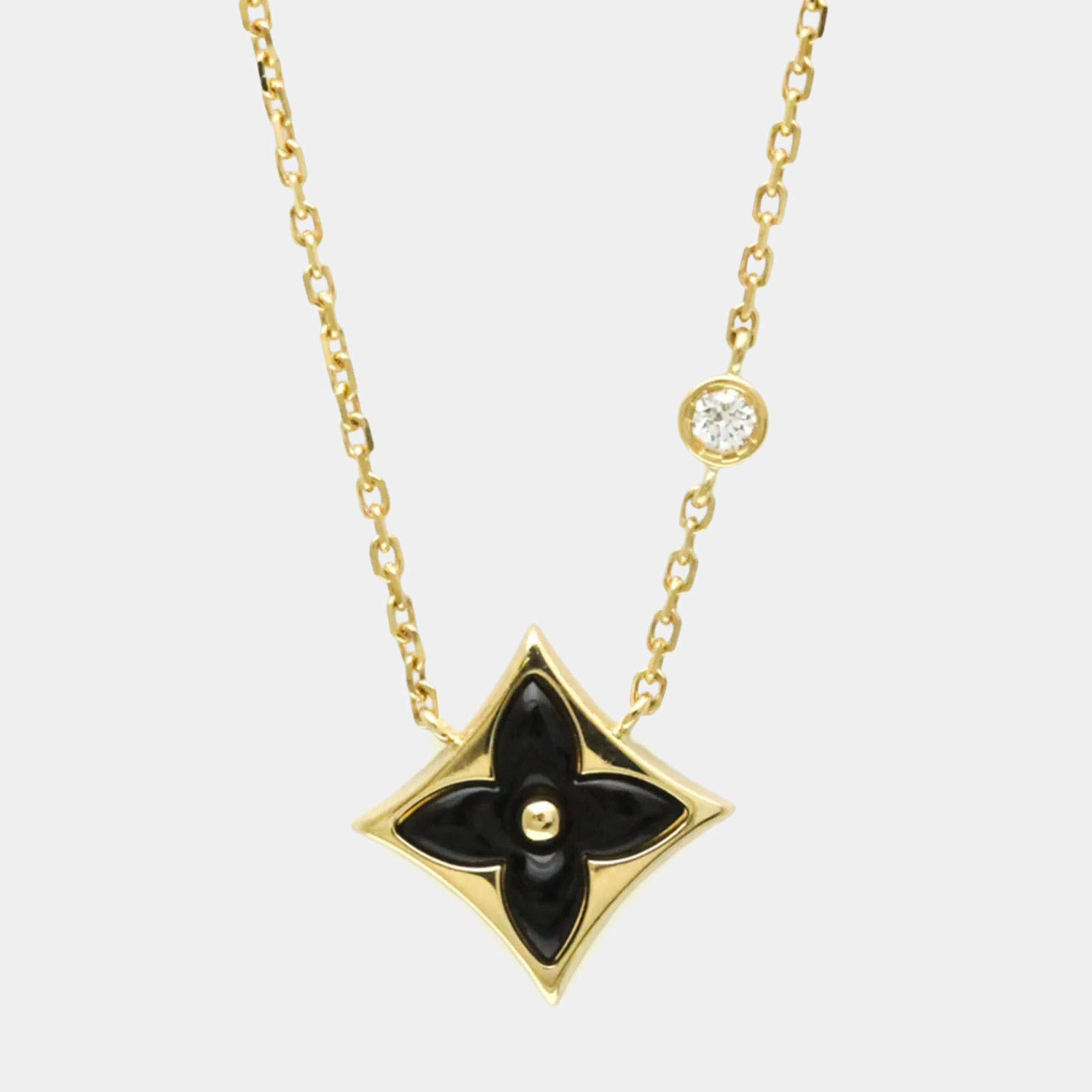 مملوكة مسبقًا Louis Vuitton Pandantif Star Blossom BB Onyx Diamond Yellow Gold 18K Diamond Onyx Women Men Fashion Pendant Necklace Gold
