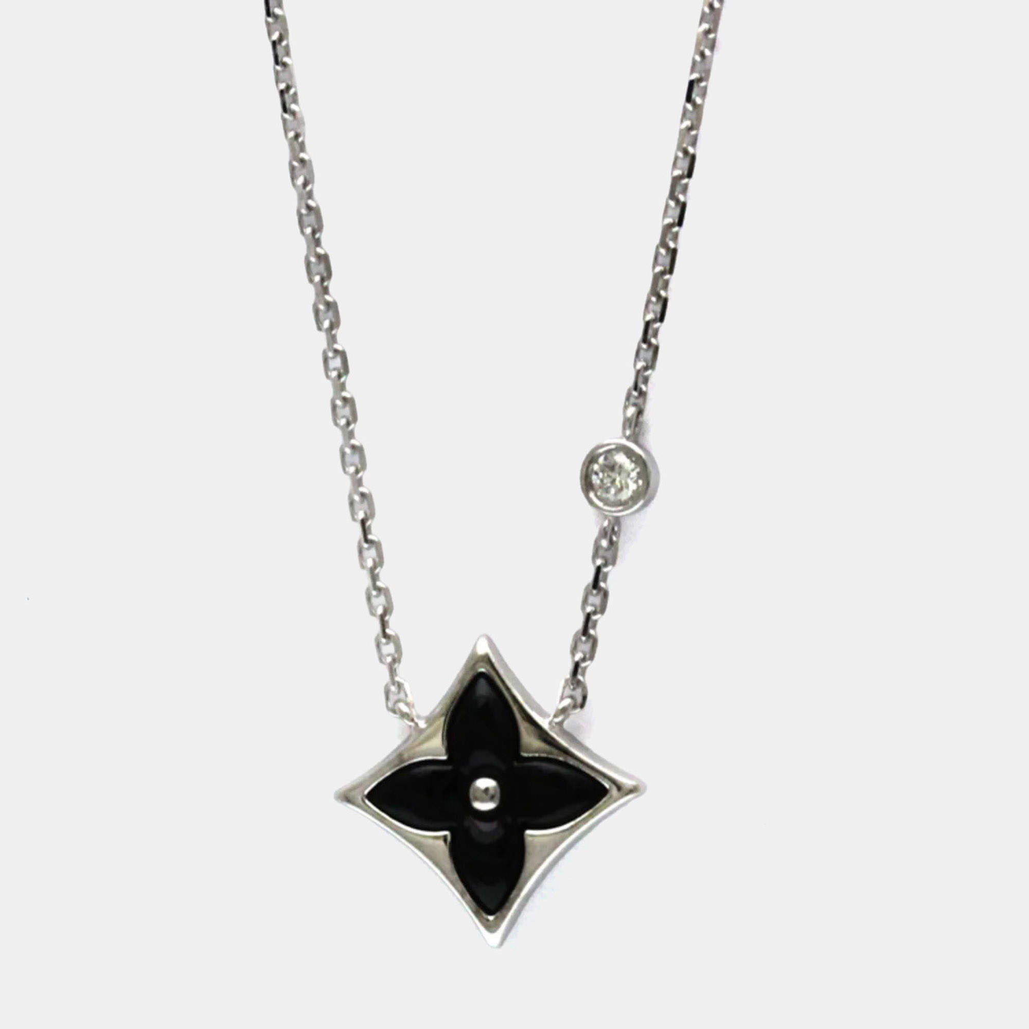 Pre Owned Louis Vuitton Star Blossom BB Onyx And Diamond White Gold 18K Diamond Onyx Pendant Necklace Silver