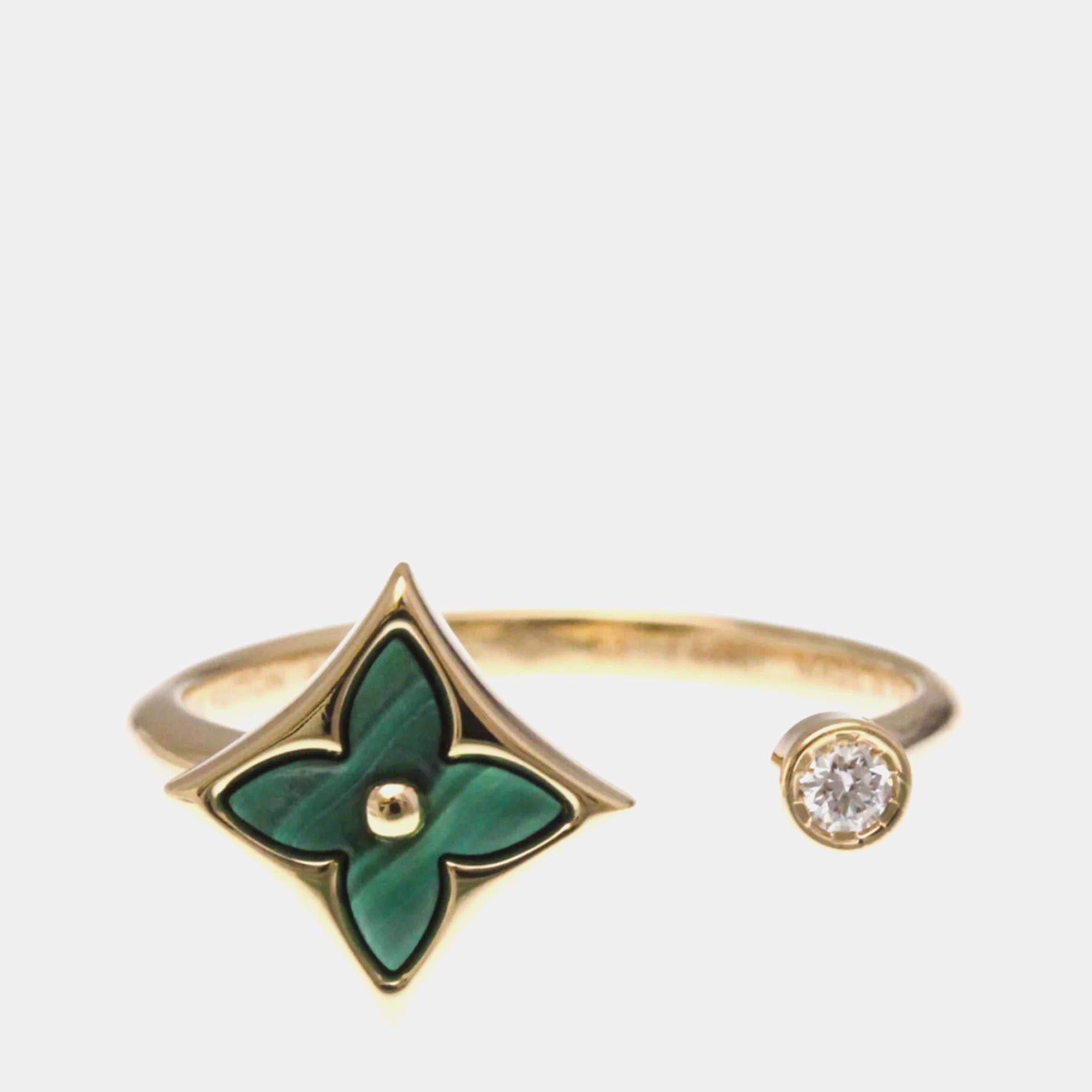 Pre Owned Louis Vuitton Color Blossom Star Mini Ring Pink Gold 18K Fashion Diamond Malachite Band Ring Pink Gold