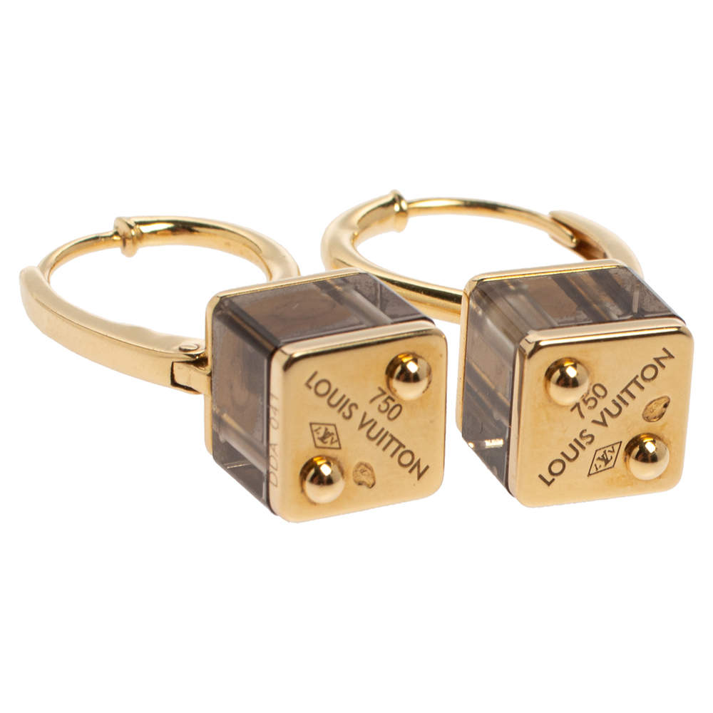 Louis Vuitton Emprise Cube Smoky Quartz 18k Yellow Gold Drop Earrings