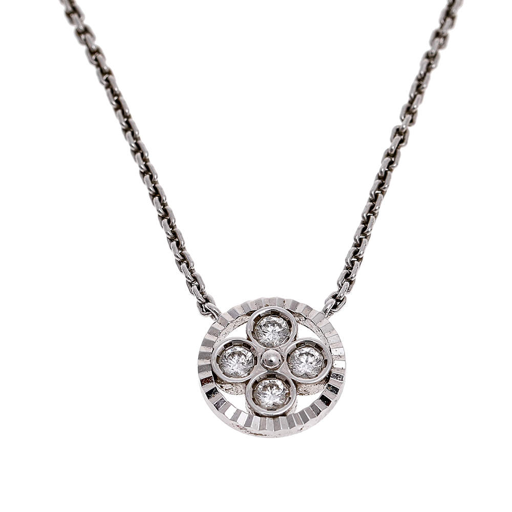 Pre Owned Louis Vuitton Blossom BB Diamond 18k White Gold Pendant Necklace