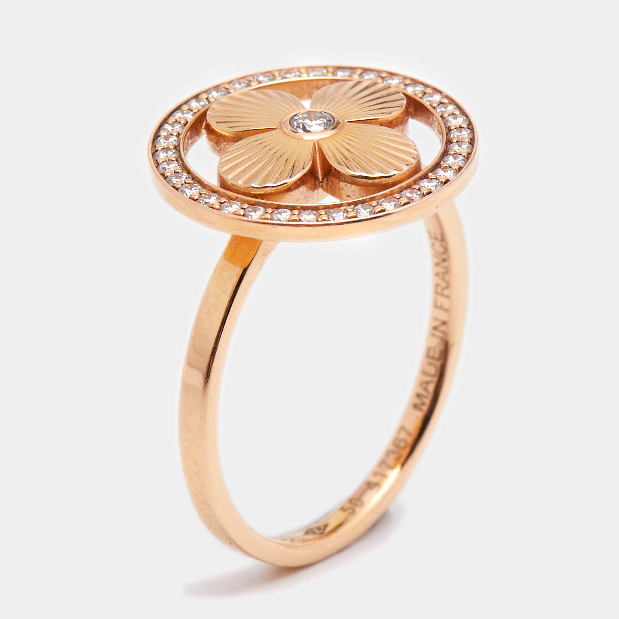 Louis Vuitton BB Blossom Diamonds 18k Rose Gold Ring Size 52 Louis