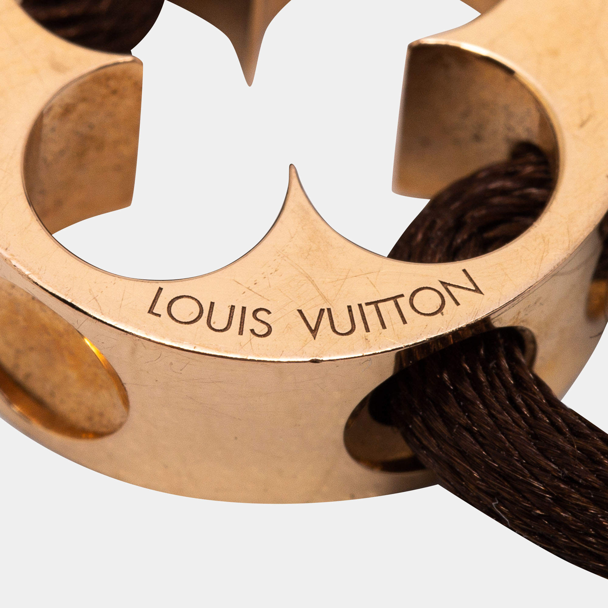 Louis Vuitton 18k Gold Empreinte Fleur Logo Bracelet Black Cord