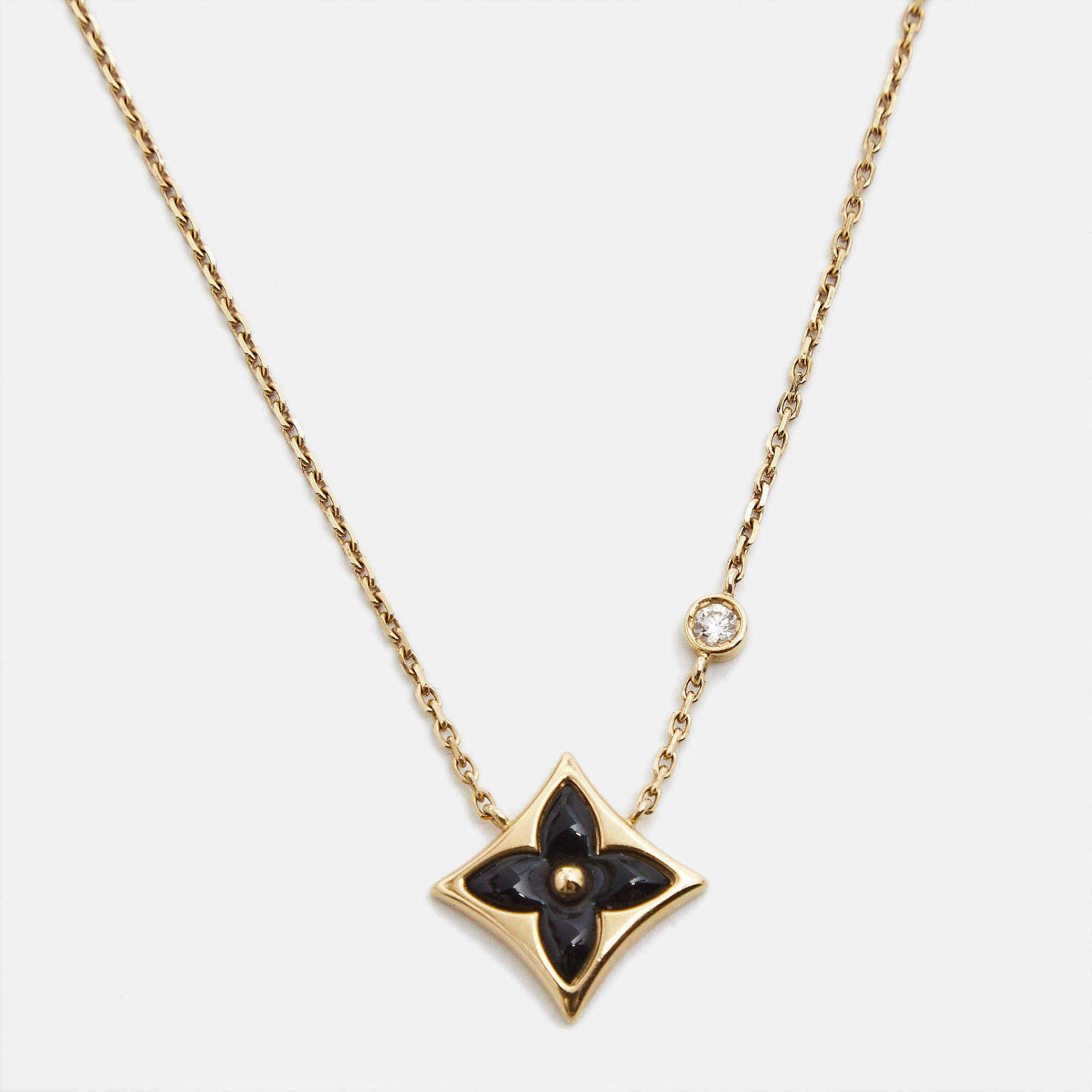 Louis Vuitton BB Blossom Star Onyx Diamond 18k Yellow Gold Necklace