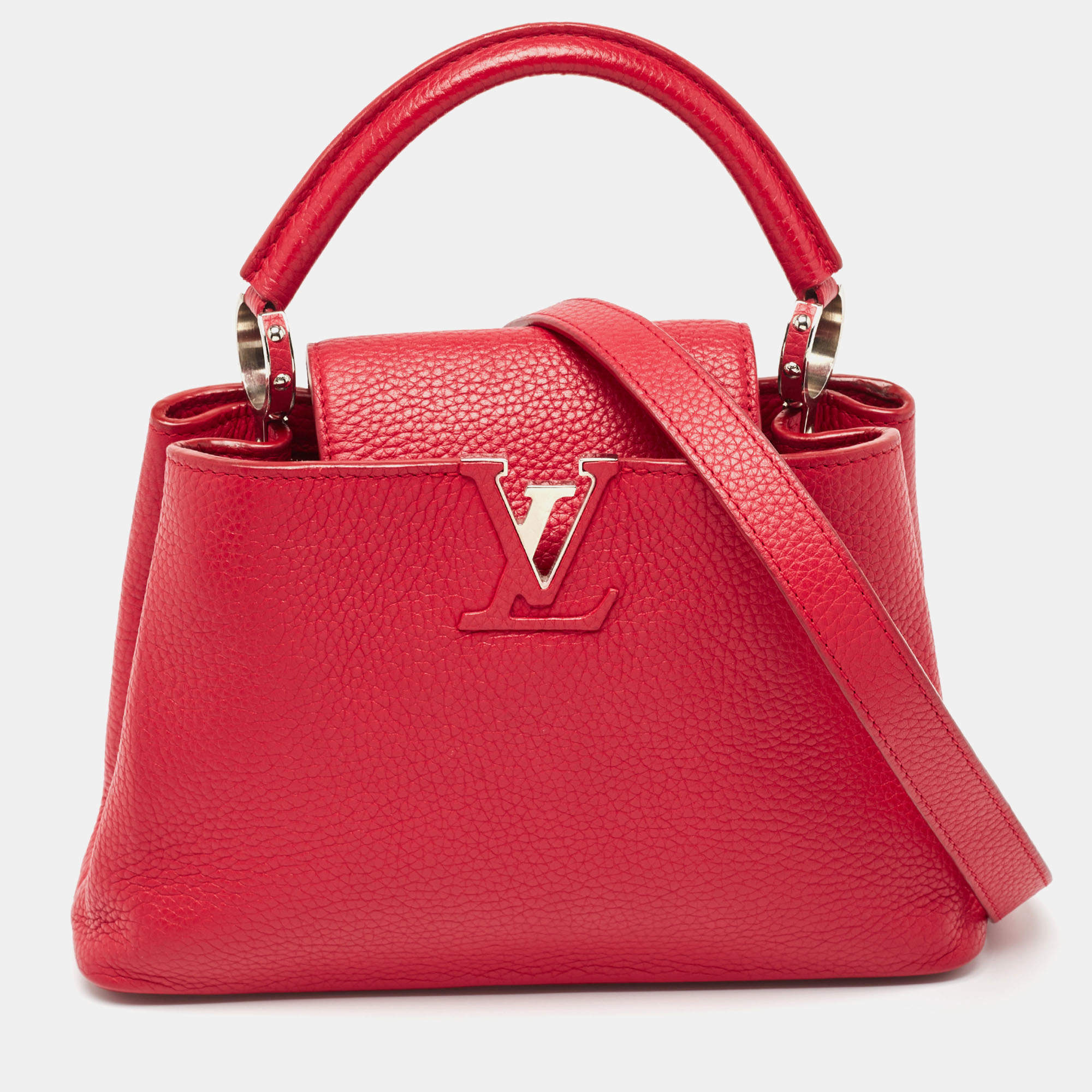 Pre Owned Louis Vuitton Red Taurillon Leather Capucines BB Bag