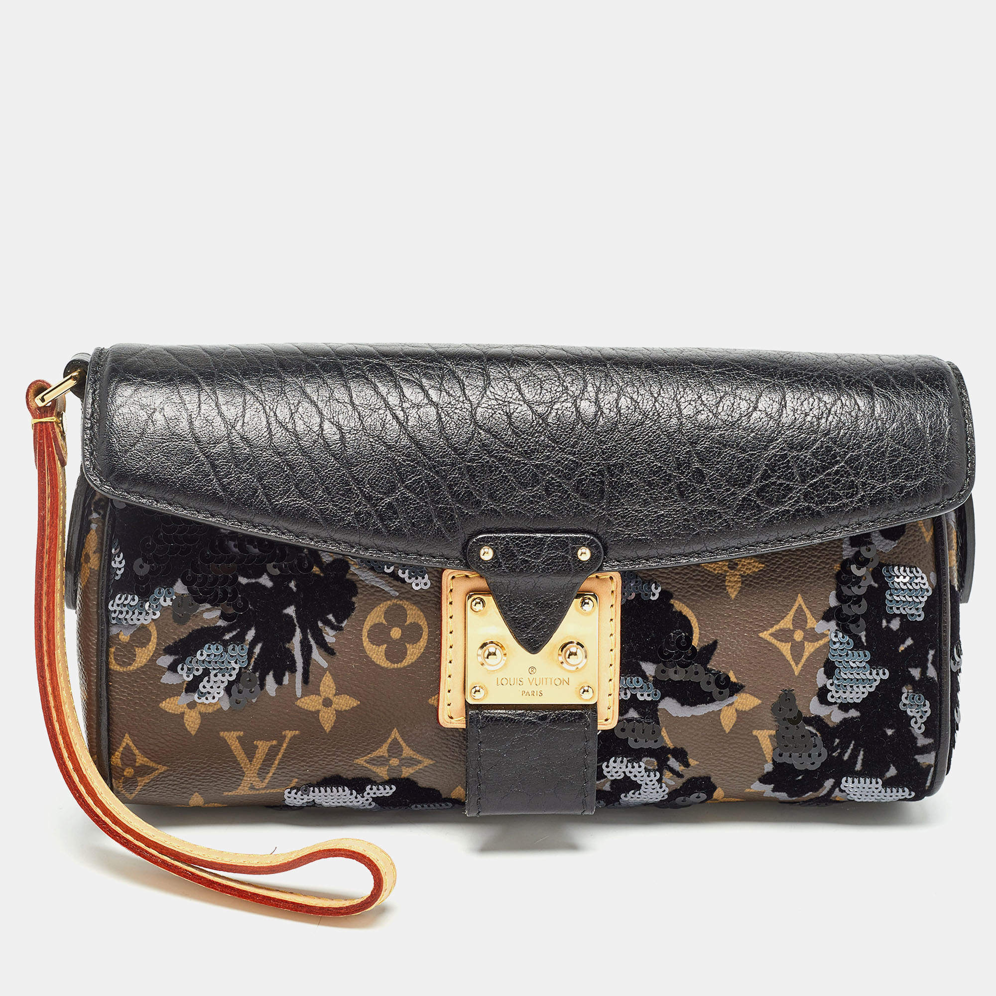Louis Vuitton Black/Monogram Canvas and Leather Limited Edition Fleur de Jais Manege Clutch
