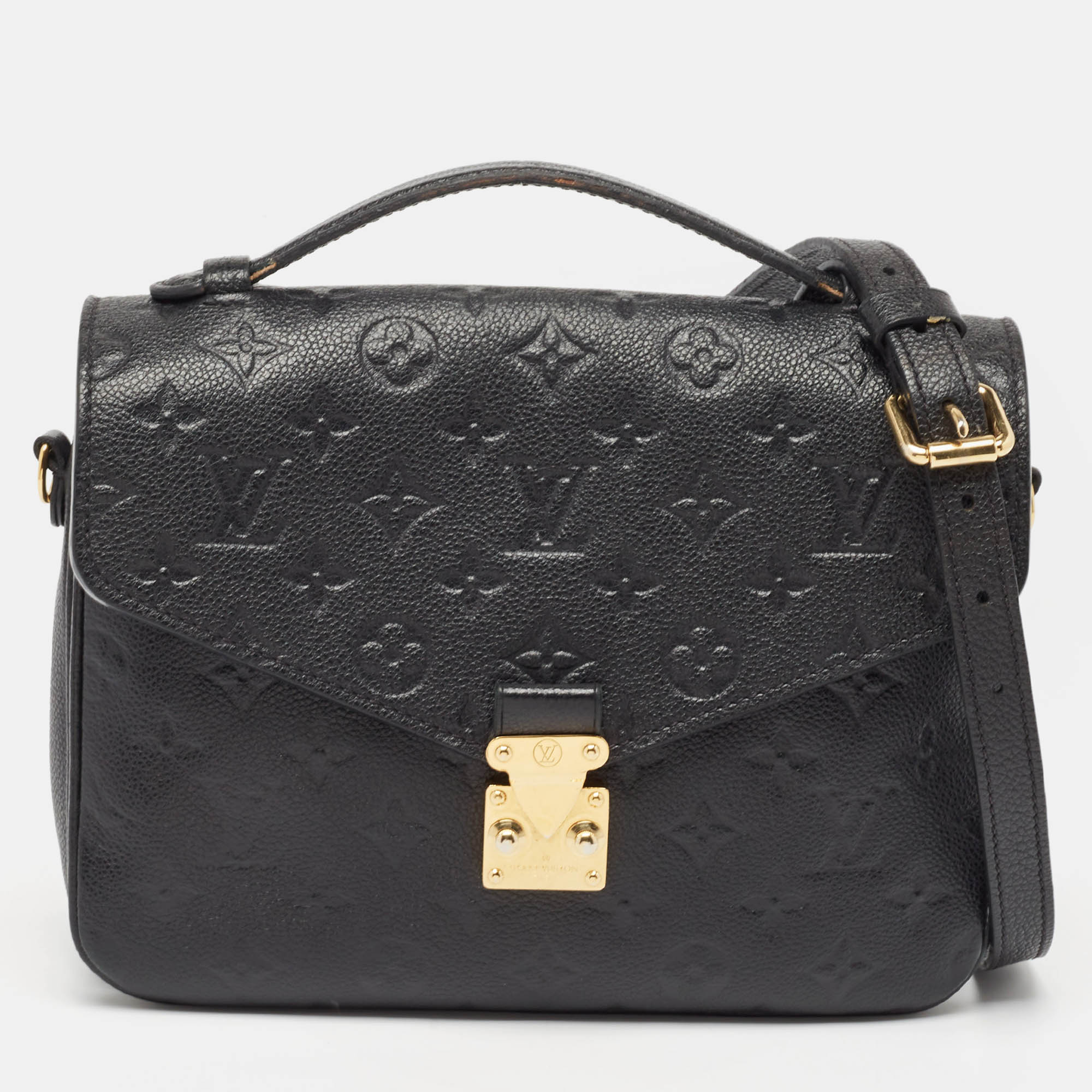 Pre Owned Louis Vuitton Black Monogram Empreinte Leather Pochette Metis Bag