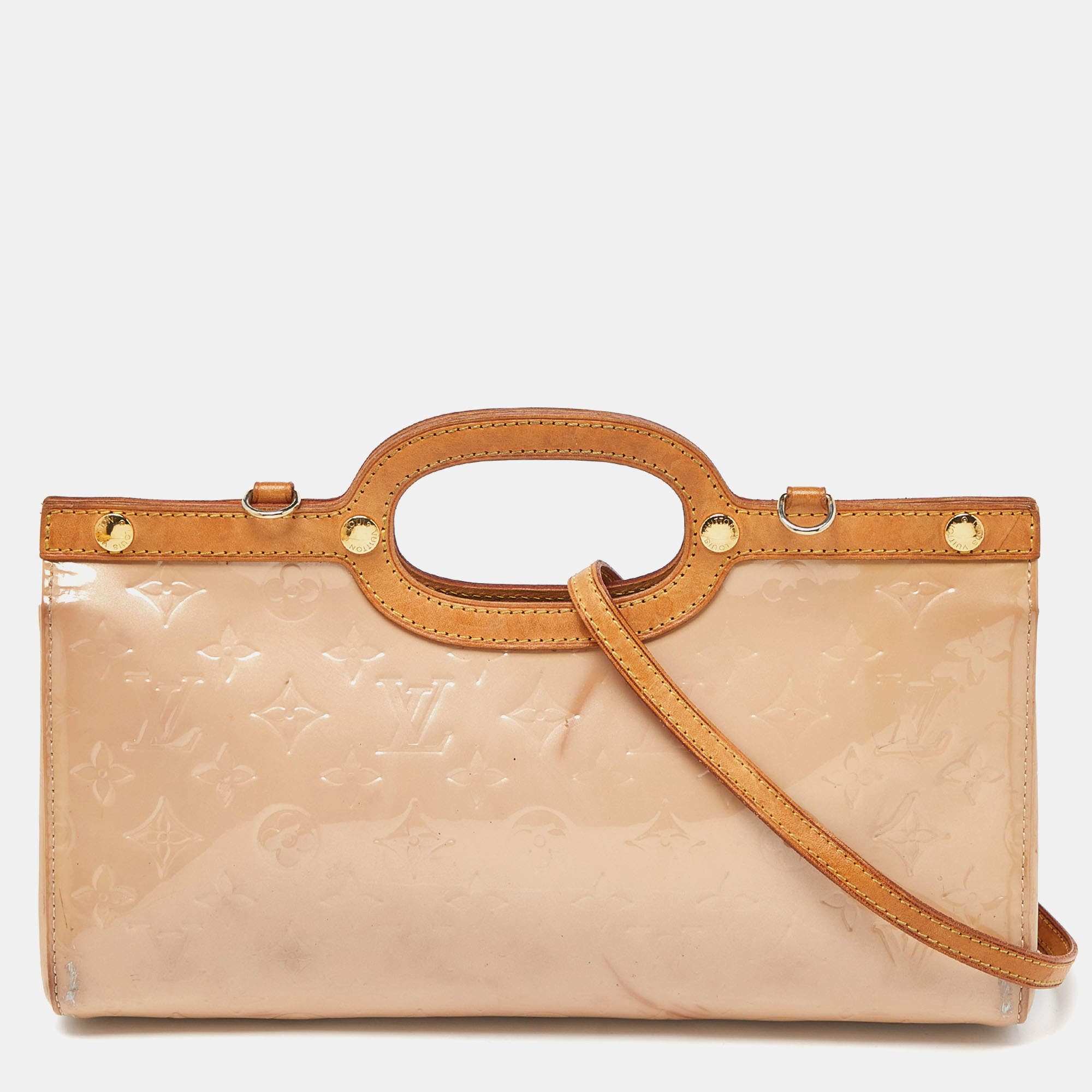 Pre Owned Louis Vuitton Rose Florentine Monogram Vernis Roxbury Drive Bag